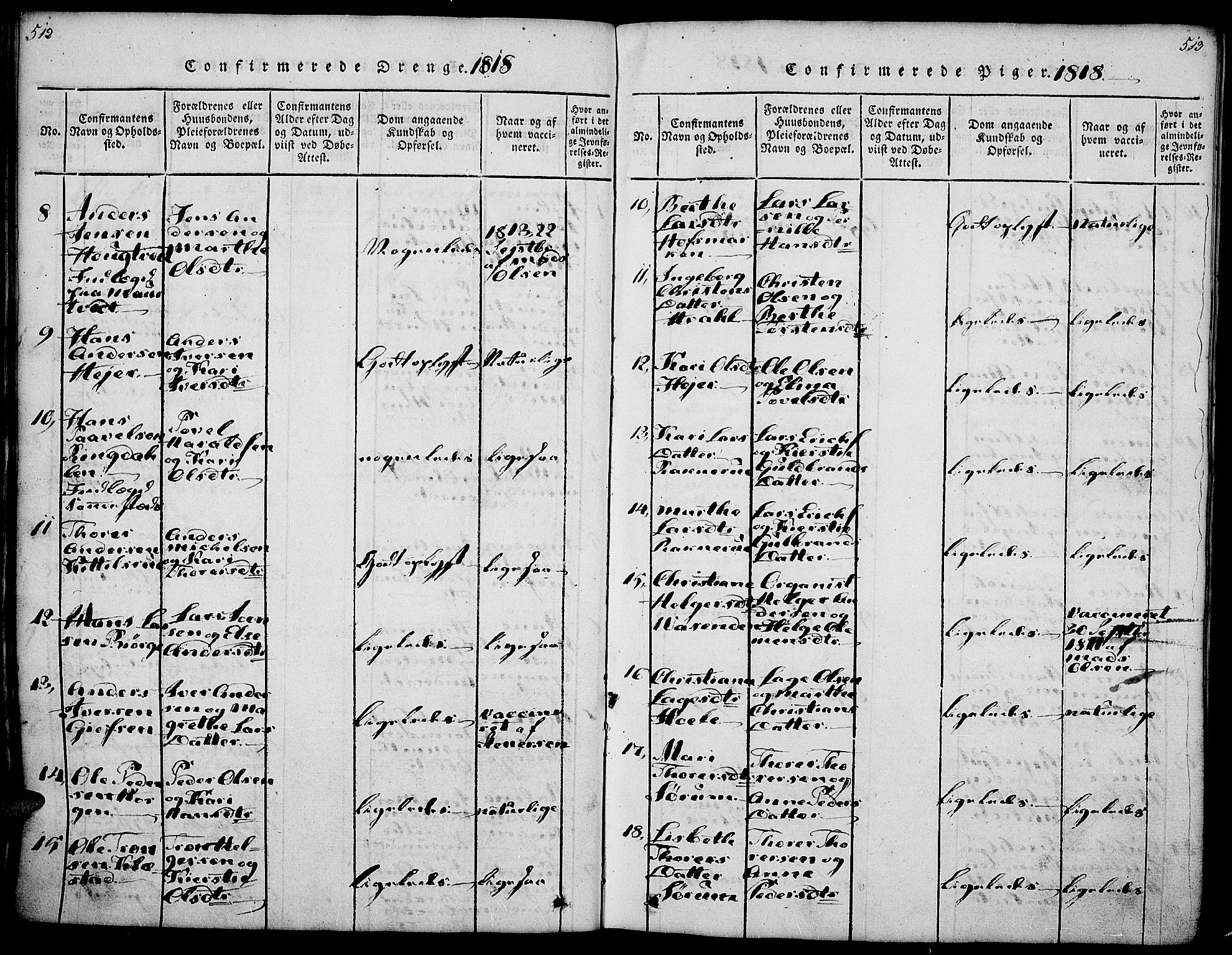 Gran prestekontor, AV/SAH-PREST-112/H/Ha/Haa/L0009: Parish register (official) no. 9, 1815-1824, p. 512-513