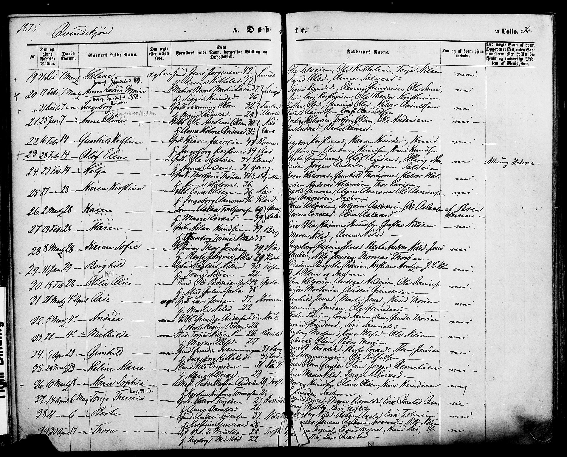 Holt sokneprestkontor, AV/SAK-1111-0021/F/Fa/L0010: Parish register (official) no. A 10, 1872-1885, p. 36