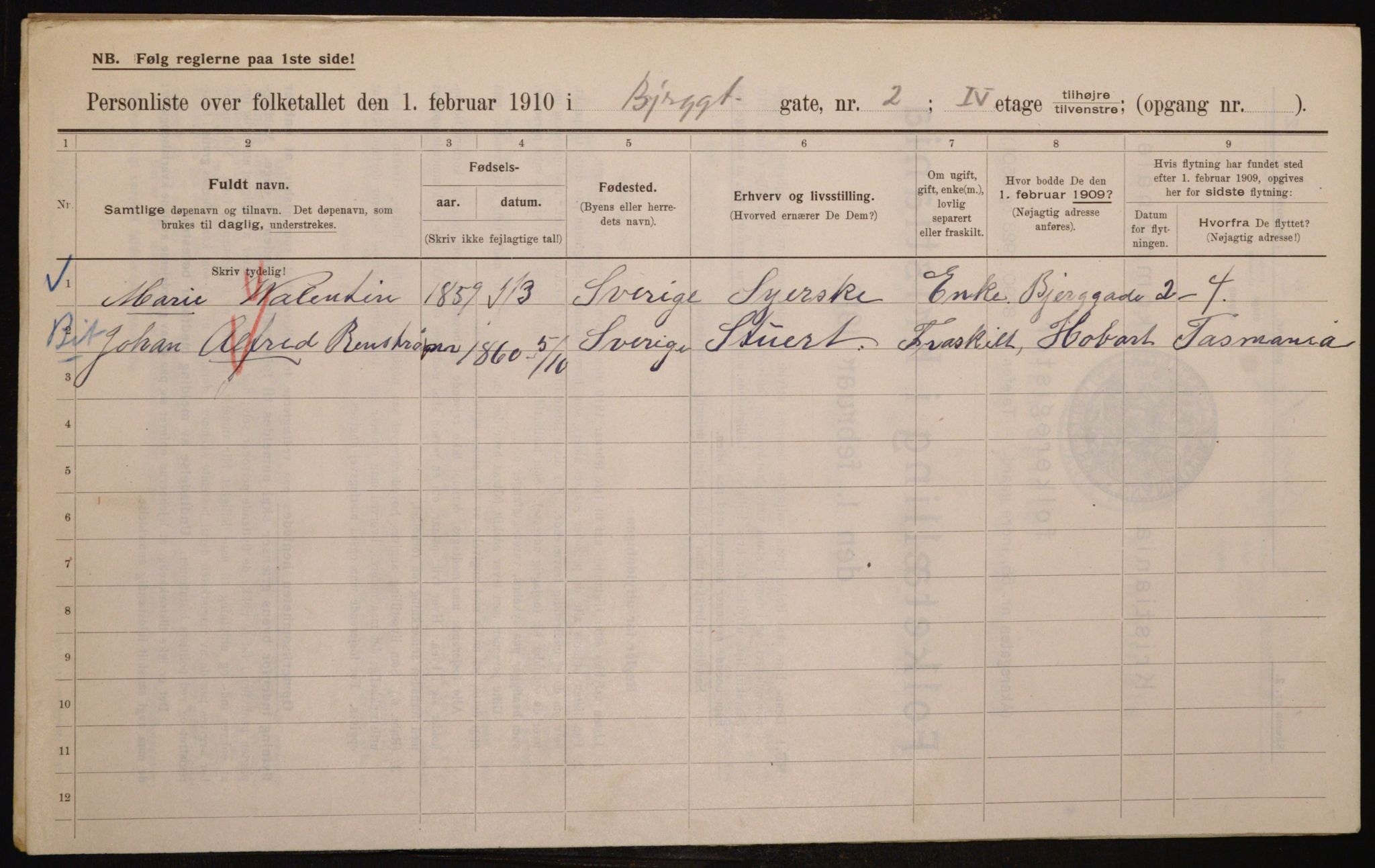 OBA, Municipal Census 1910 for Kristiania, 1910, p. 5262