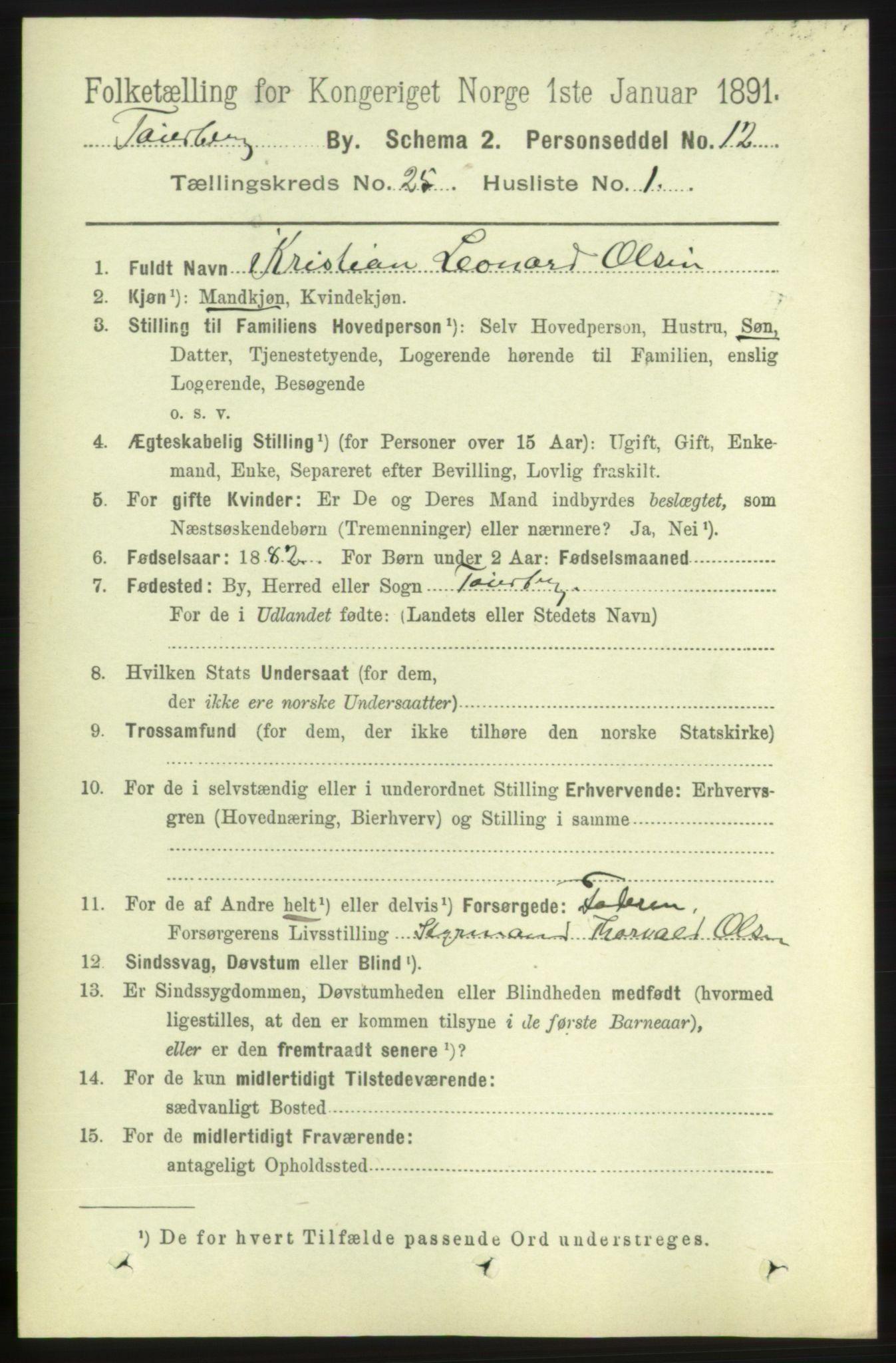 RA, 1891 census for 0705 Tønsberg, 1891, p. 6482