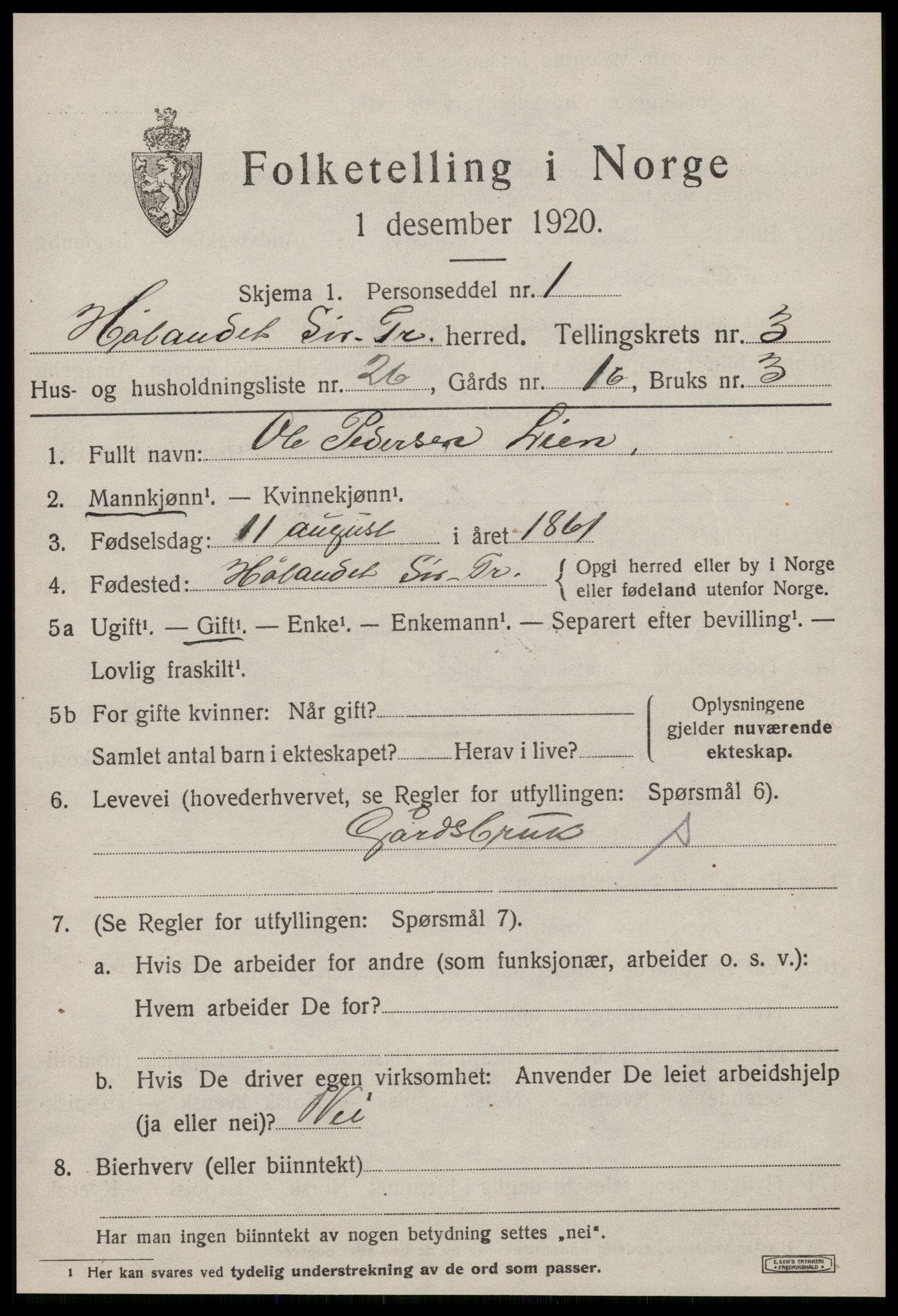 SAT, 1920 census for Hølonda, 1920, p. 1461