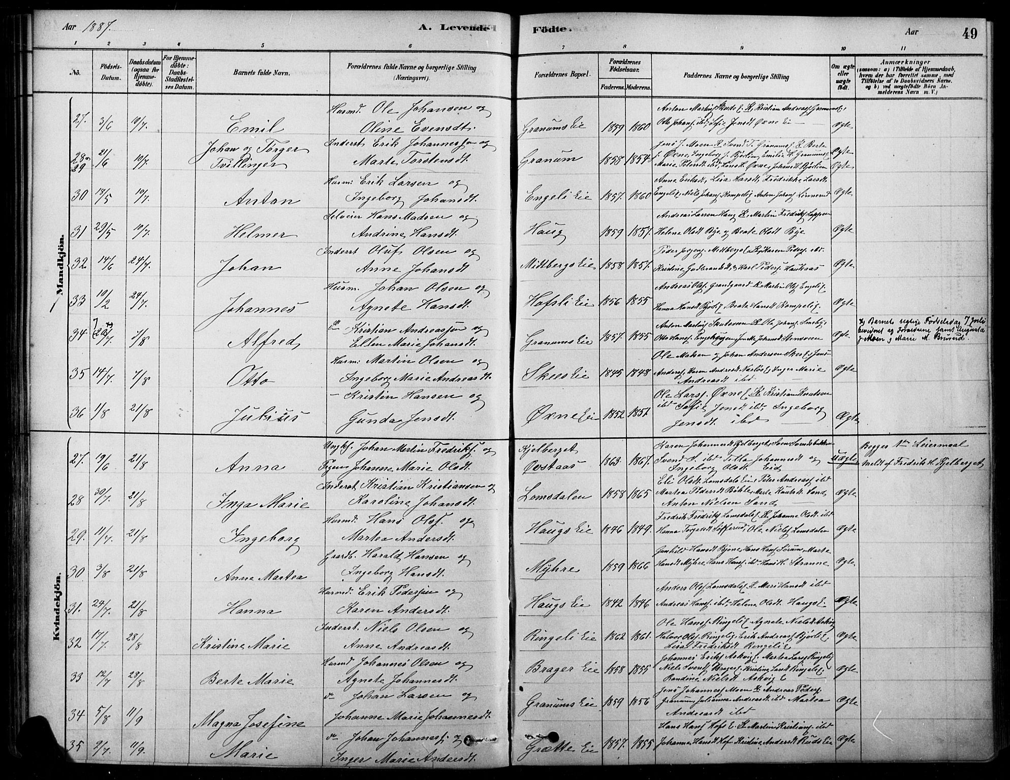 Søndre Land prestekontor, AV/SAH-PREST-122/K/L0003: Parish register (official) no. 3, 1878-1894, p. 49