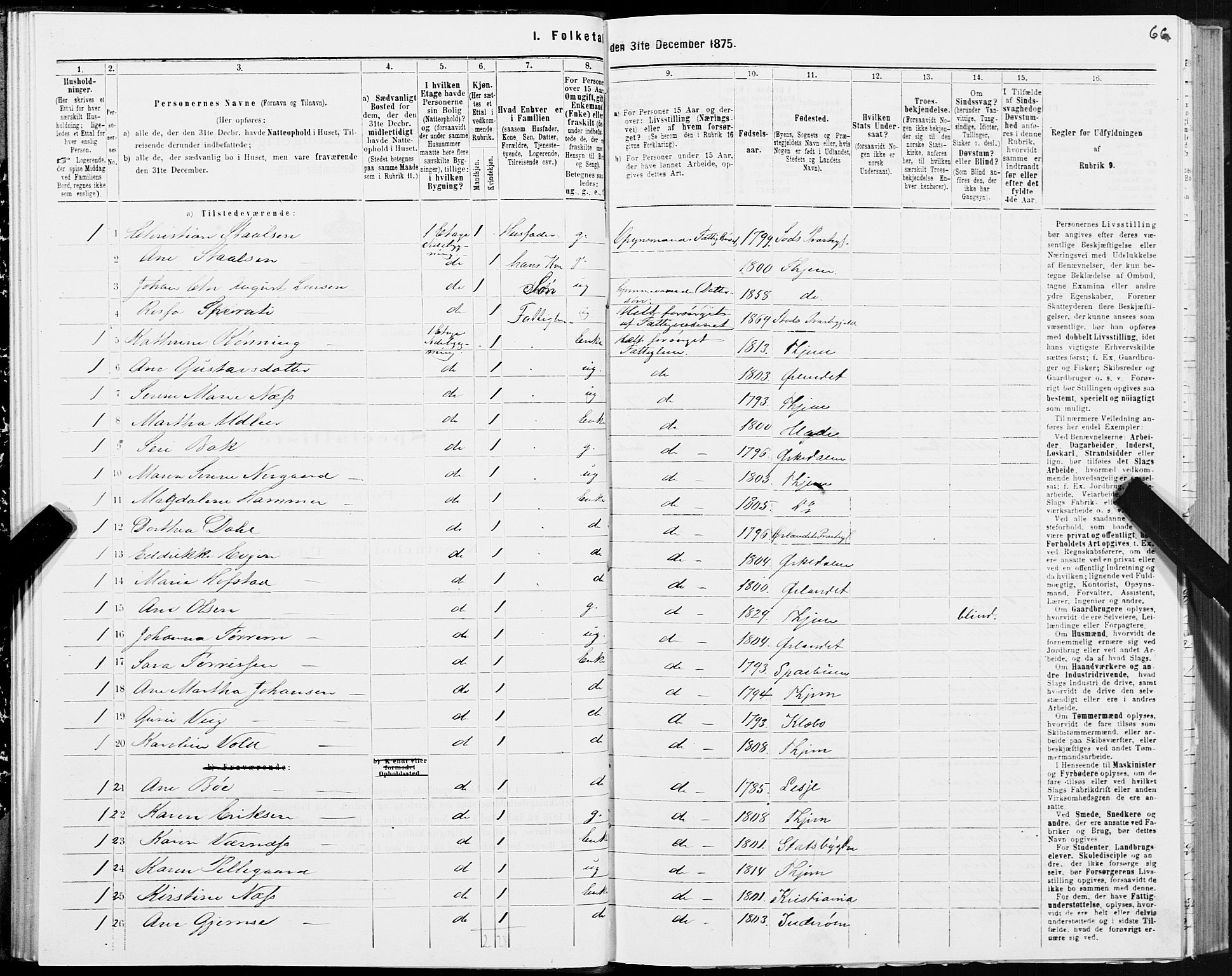 SAT, 1875 census for 1601 Trondheim, 1875, p. 6066