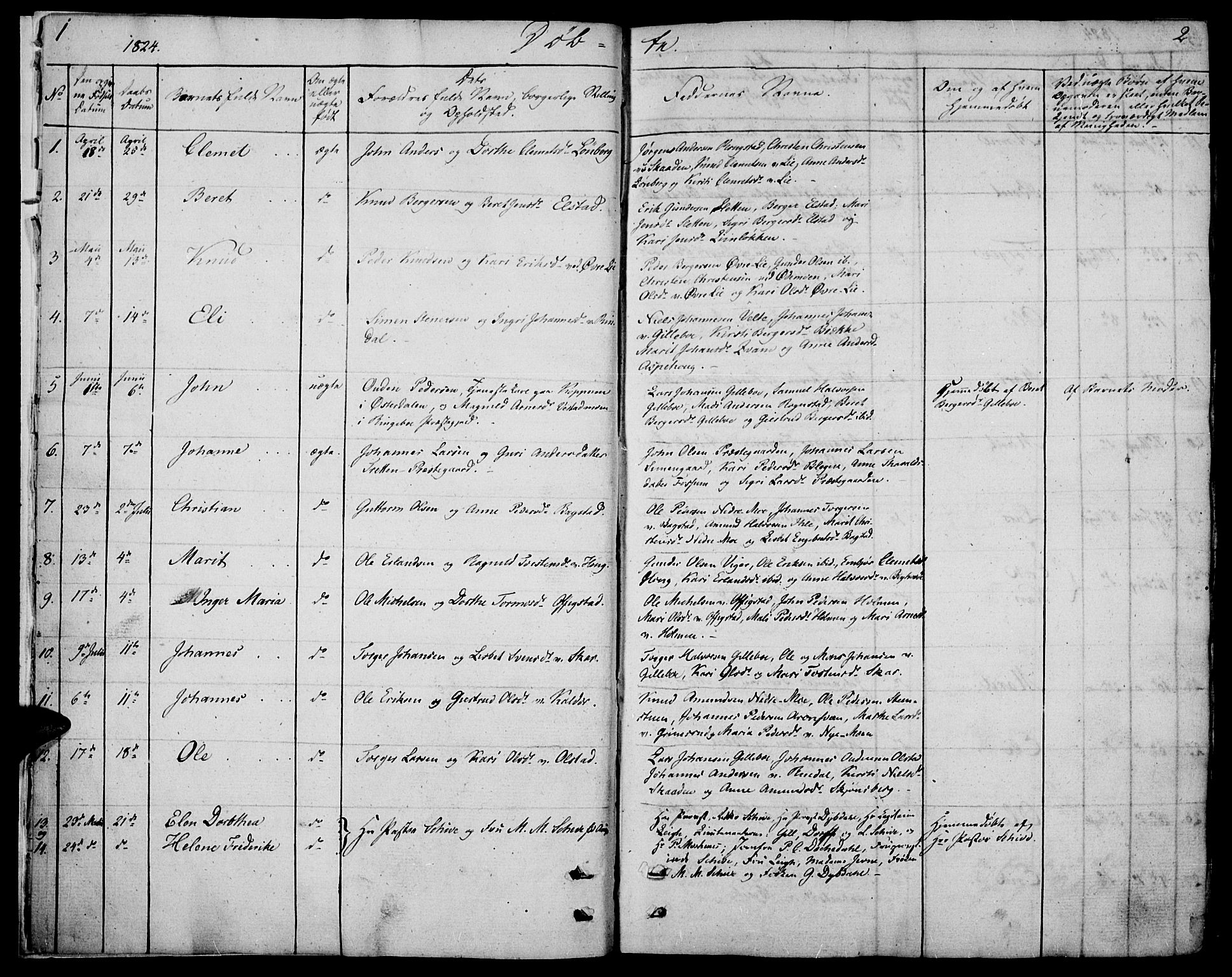Øyer prestekontor, SAH/PREST-084/H/Ha/Haa/L0004: Parish register (official) no. 4, 1824-1841, p. 1-2