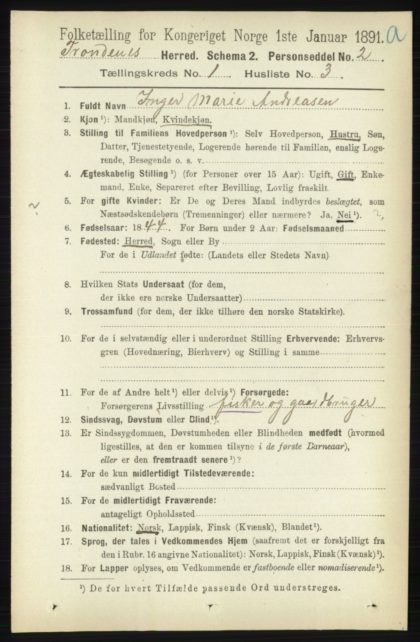 RA, 1891 census for 1914 Trondenes, 1891, p. 124