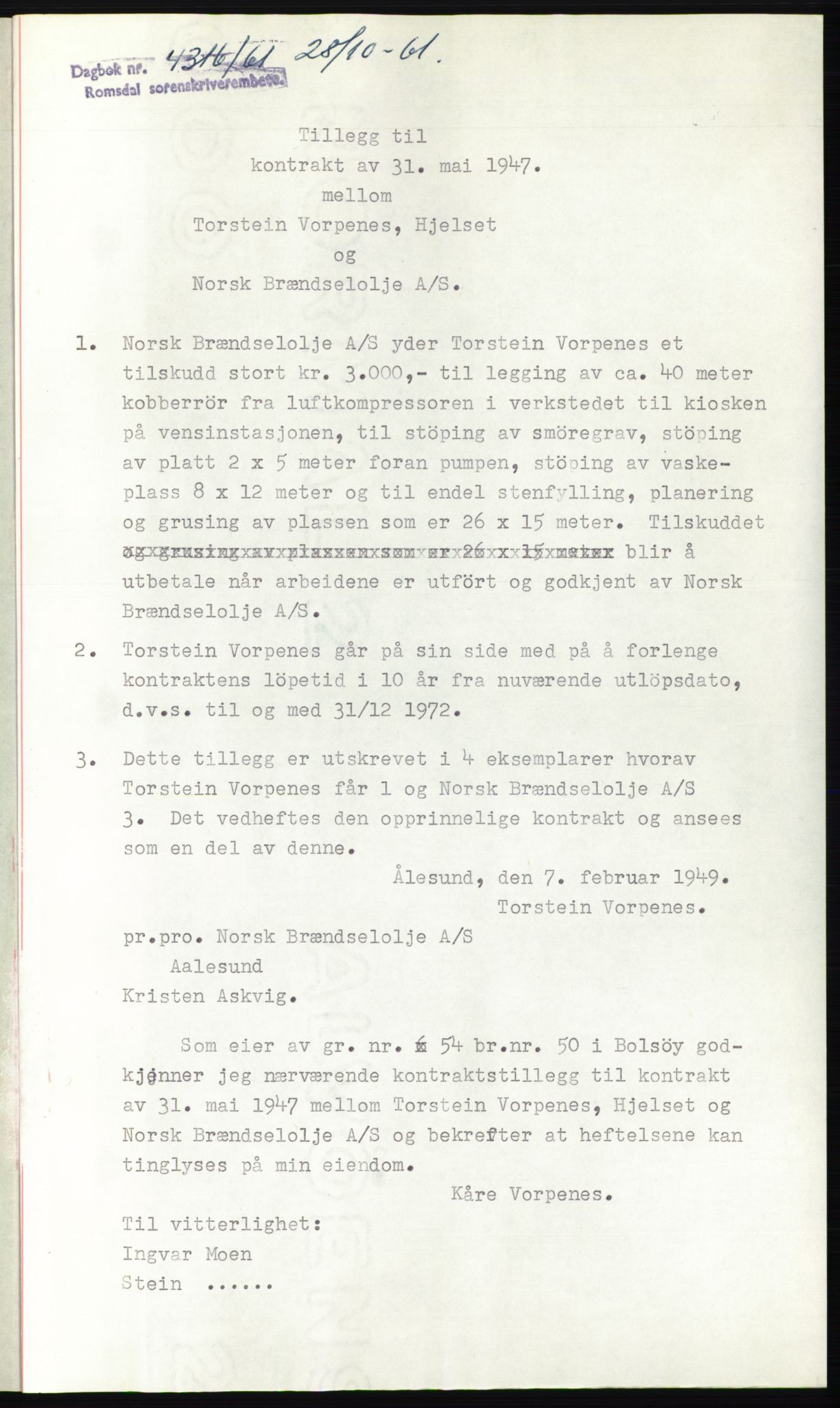 Romsdal sorenskriveri, AV/SAT-A-4149/1/2/2C: Mortgage book no. B4, 1948-1949, Diary no: : 4316/1961