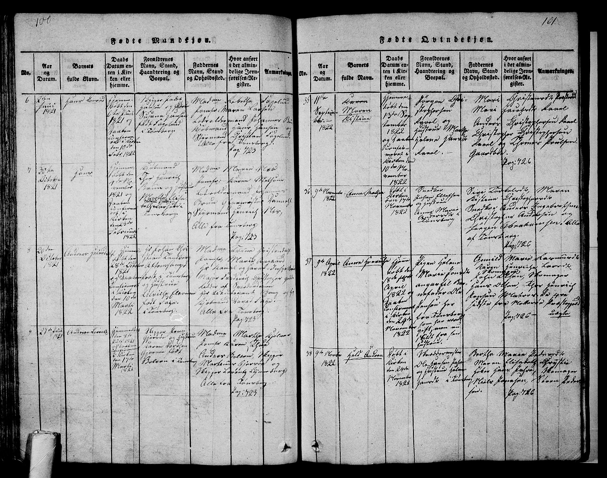 Tønsberg kirkebøker, AV/SAKO-A-330/G/Ga/L0001: Parish register (copy) no. 1, 1813-1826, p. 100-101