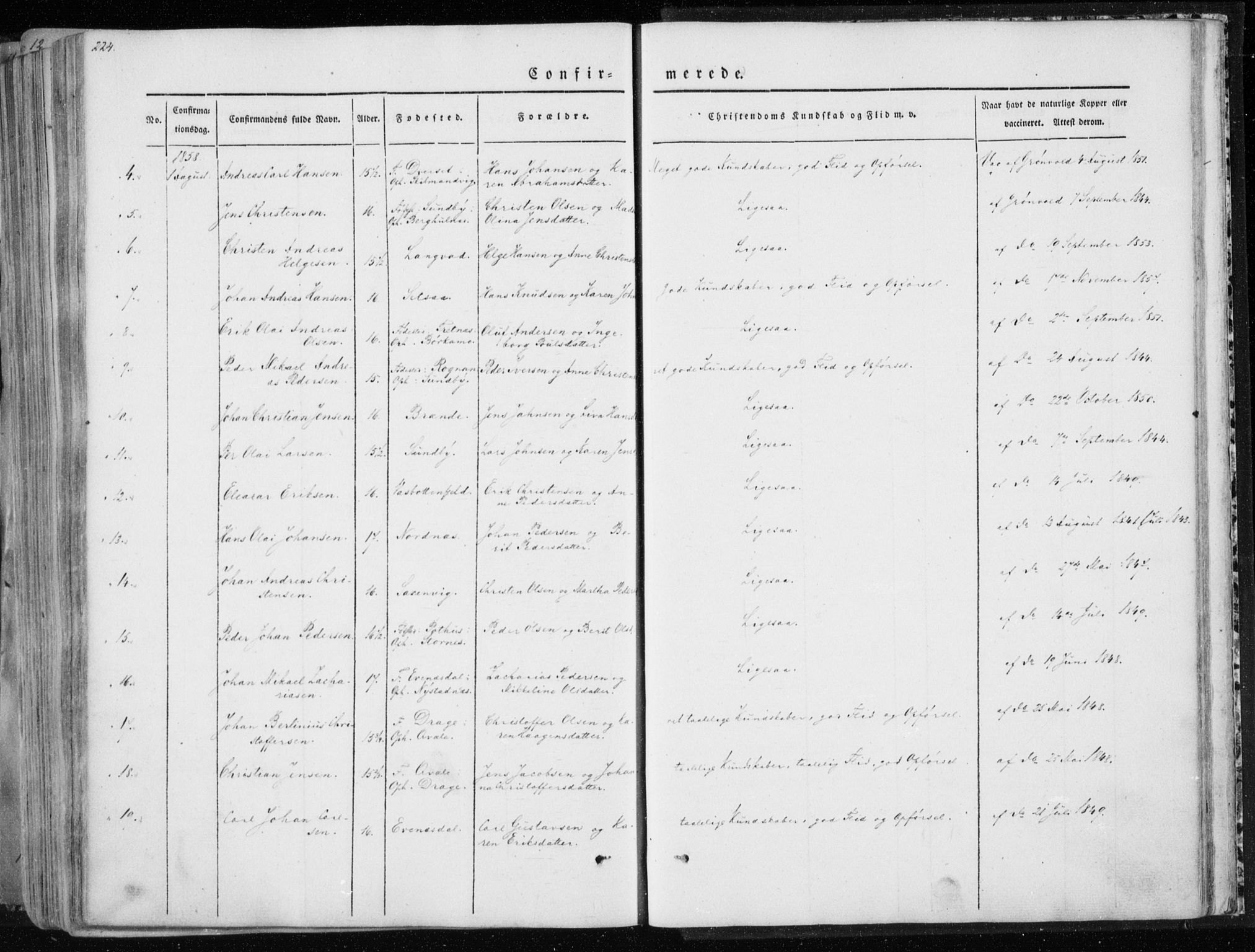 Ministerialprotokoller, klokkerbøker og fødselsregistre - Nordland, AV/SAT-A-1459/847/L0666: Parish register (official) no. 847A06, 1842-1871, p. 224