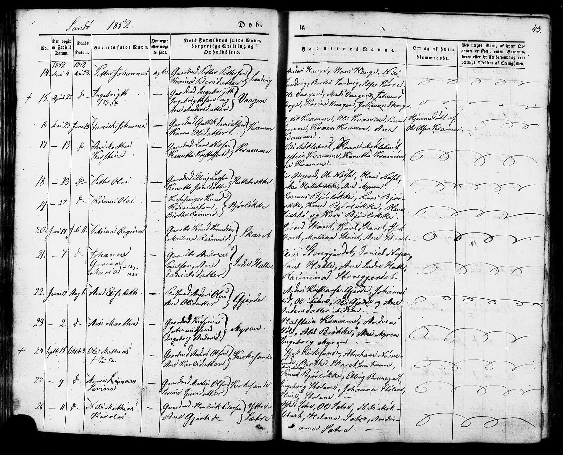 Ministerialprotokoller, klokkerbøker og fødselsregistre - Møre og Romsdal, AV/SAT-A-1454/503/L0034: Parish register (official) no. 503A02, 1841-1884, p. 43