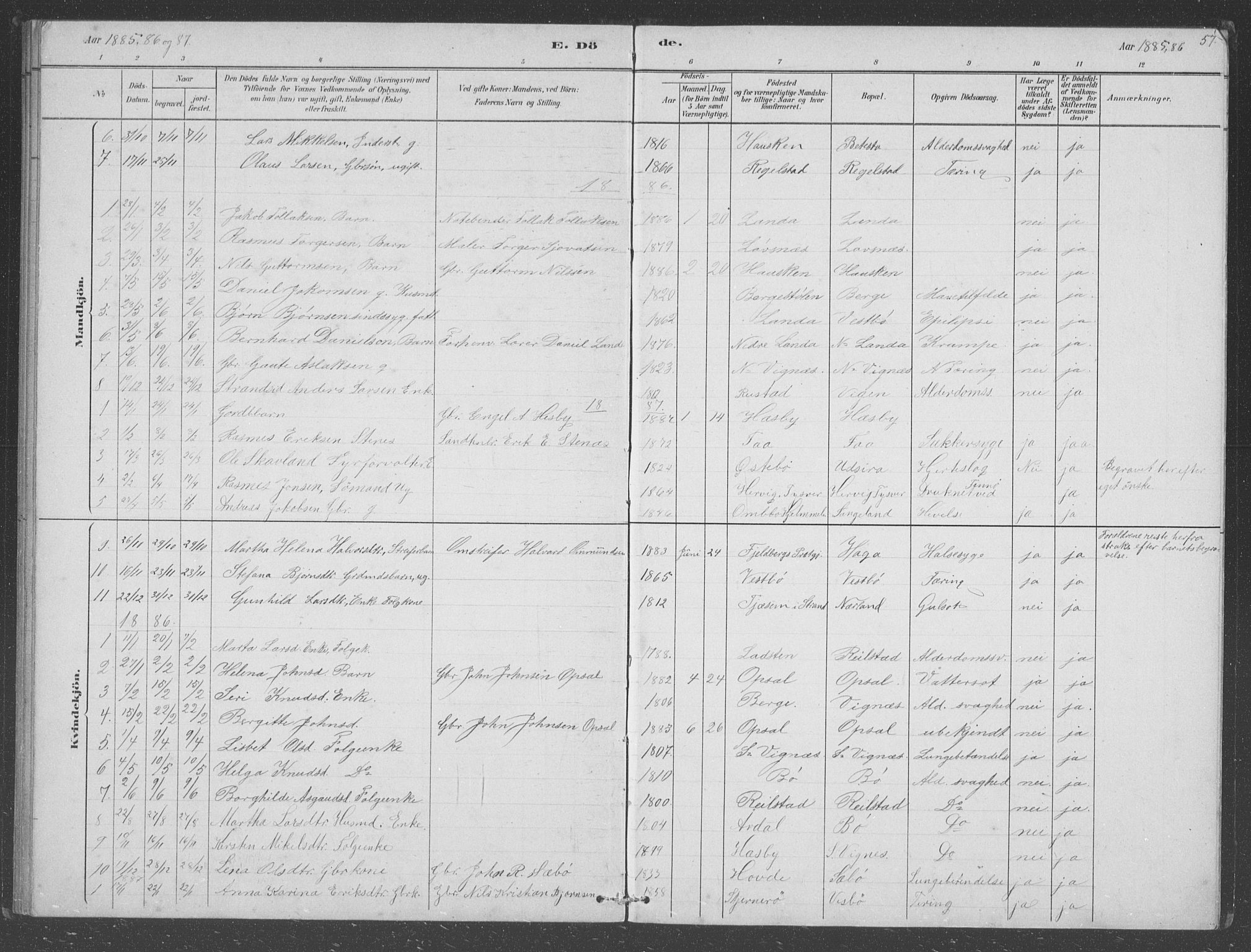 Finnøy sokneprestkontor, SAST/A-101825/H/Ha/Hab/L0003: Parish register (copy) no. B 3, 1879-1899, p. 57