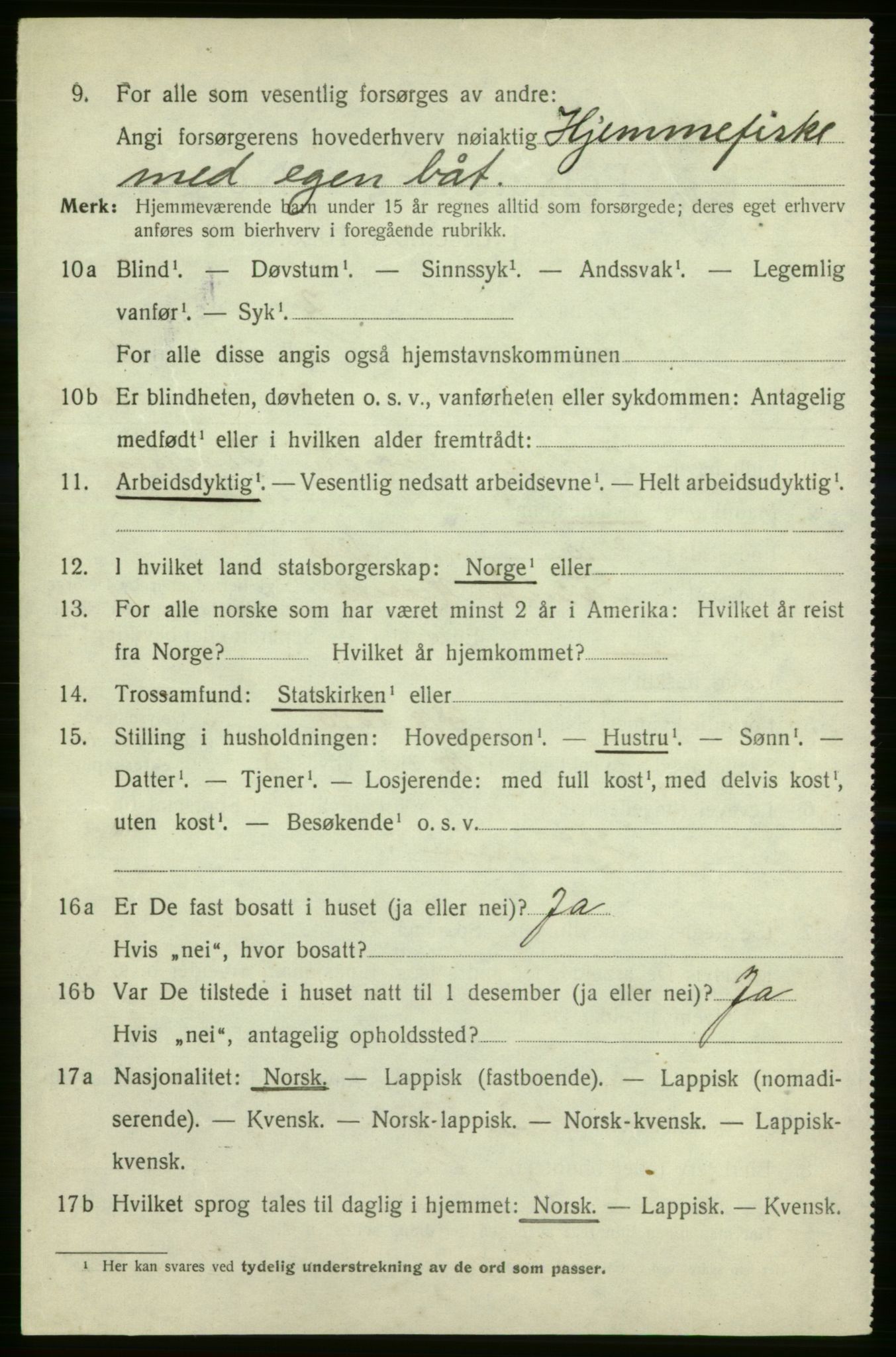 SATØ, 1920 census for Talvik, 1920, p. 1045