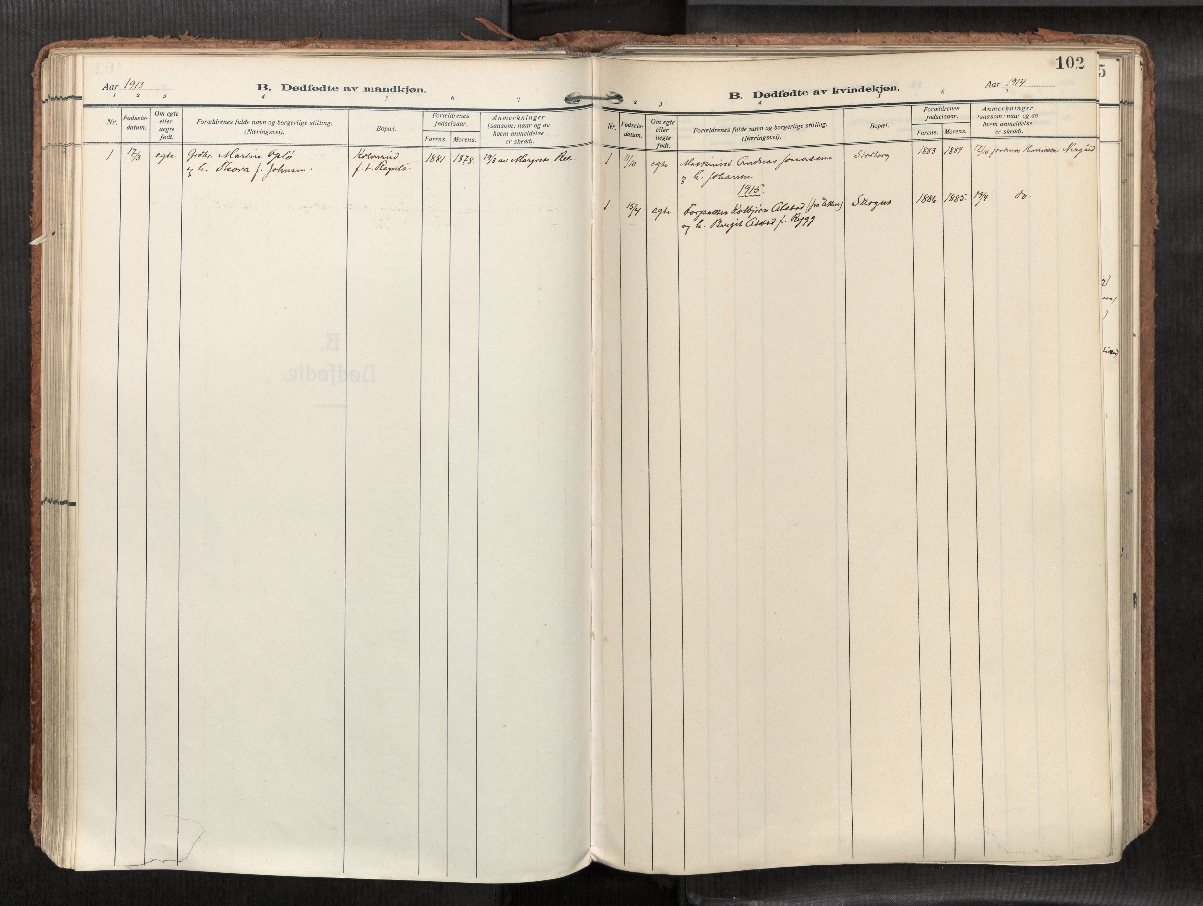 Levanger sokneprestkontor, SAT/A-1301/2/H/Haa/L0002: Parish register (official) no. 2, 1912-1935, p. 102
