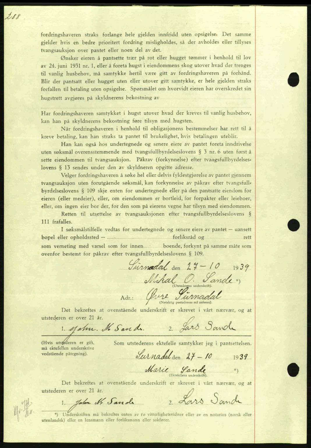 Nordmøre sorenskriveri, AV/SAT-A-4132/1/2/2Ca: Mortgage book no. B86, 1939-1940, Diary no: : 3198/1939