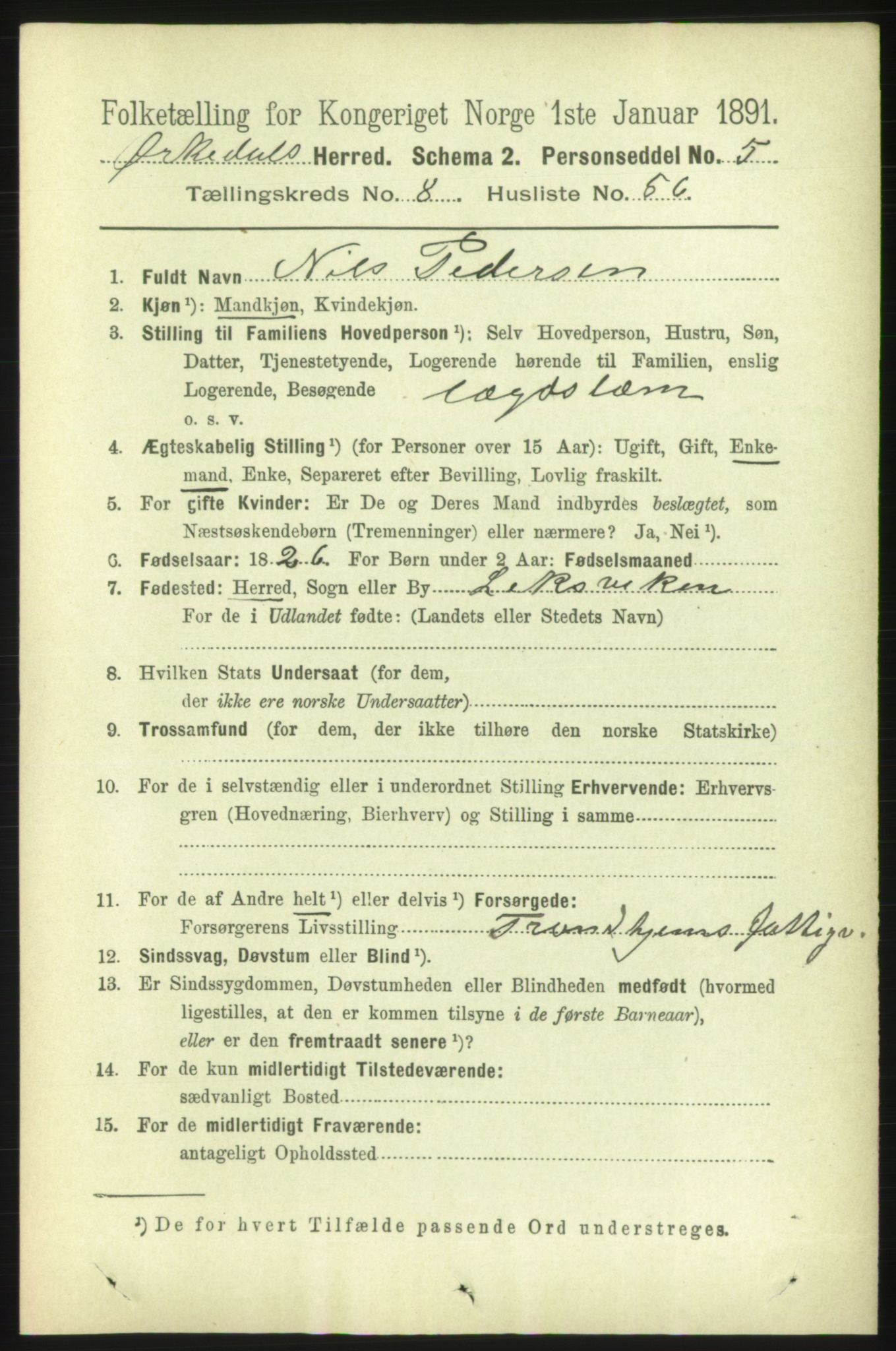 RA, 1891 census for 1638 Orkdal, 1891, p. 4211