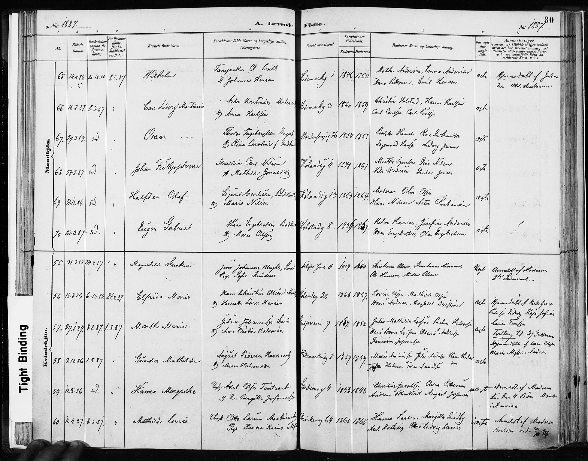 Kampen prestekontor Kirkebøker, SAO/A-10853/F/Fa/L0003: Parish register (official) no. I 3, 1886-1892, p. 30