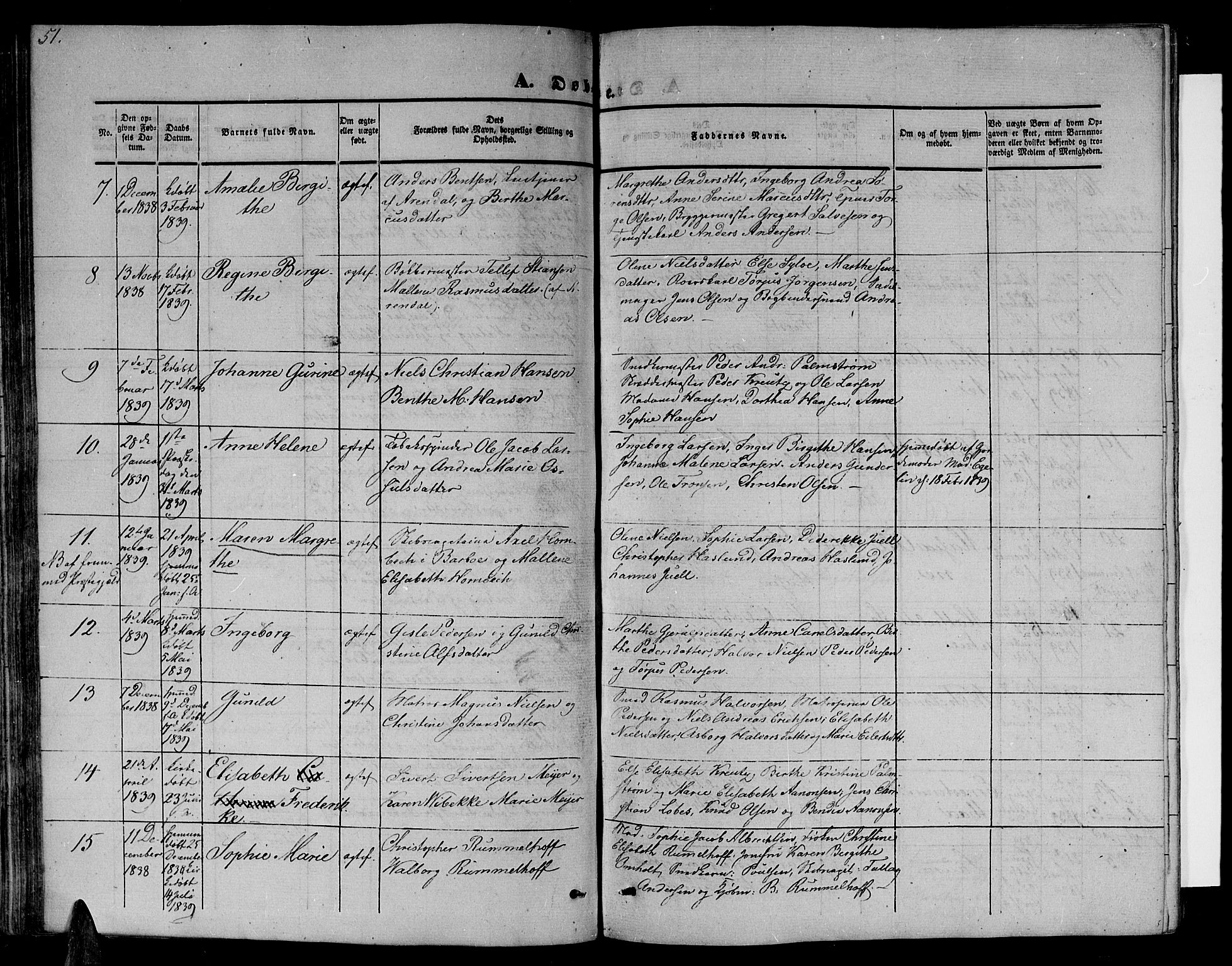 Arendal sokneprestkontor, Trefoldighet, SAK/1111-0040/F/Fb/L0002: Parish register (copy) no. B 2, 1838-1860, p. 51