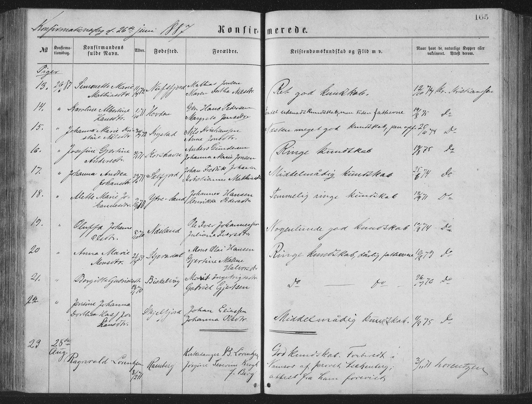 Ministerialprotokoller, klokkerbøker og fødselsregistre - Nordland, AV/SAT-A-1459/885/L1213: Parish register (copy) no. 885C02, 1874-1892, p. 165