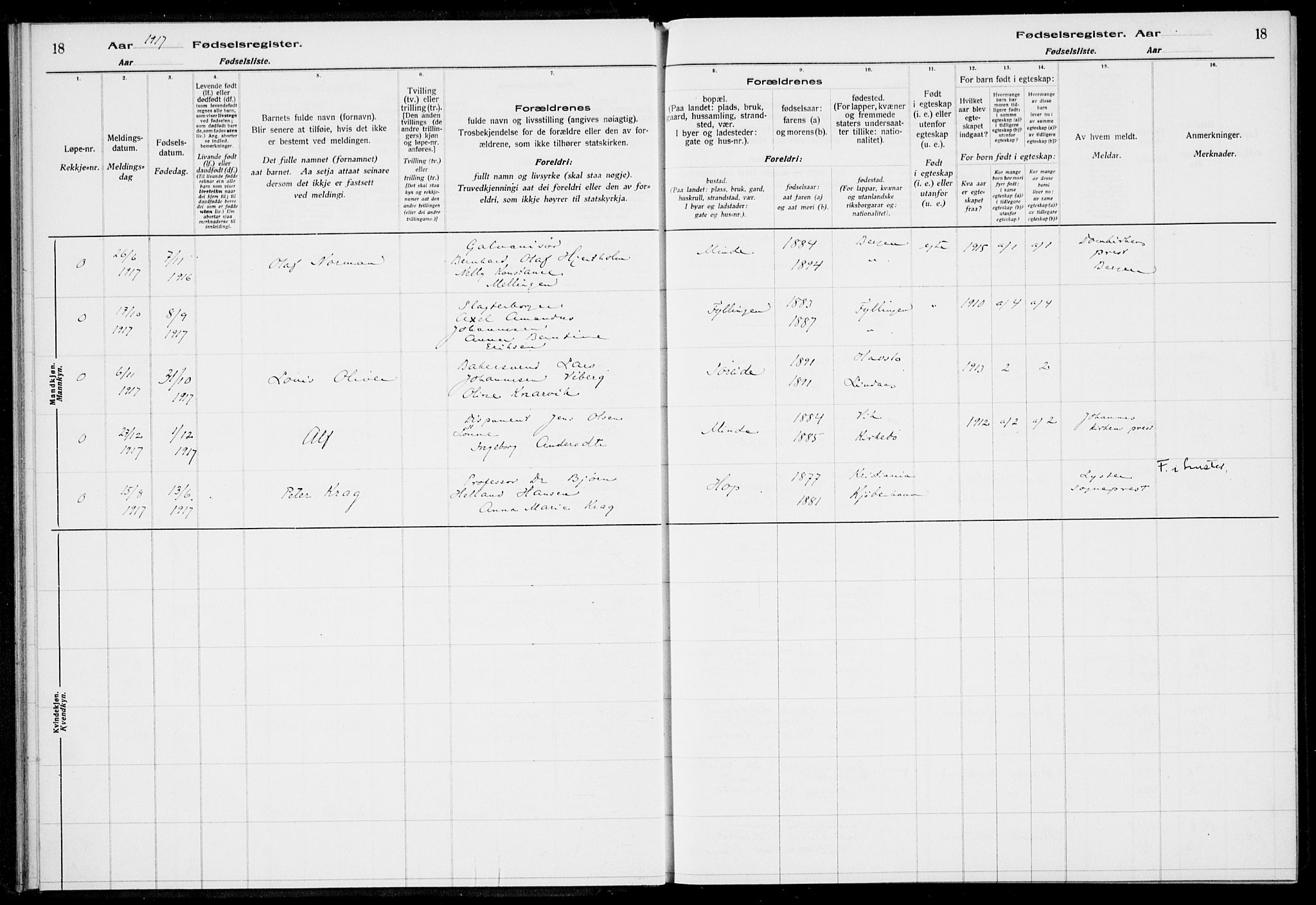 Birkeland Sokneprestembete, AV/SAB-A-74601/I/Id/L00A1: Birth register no. A 1, 1916-1926, p. 18