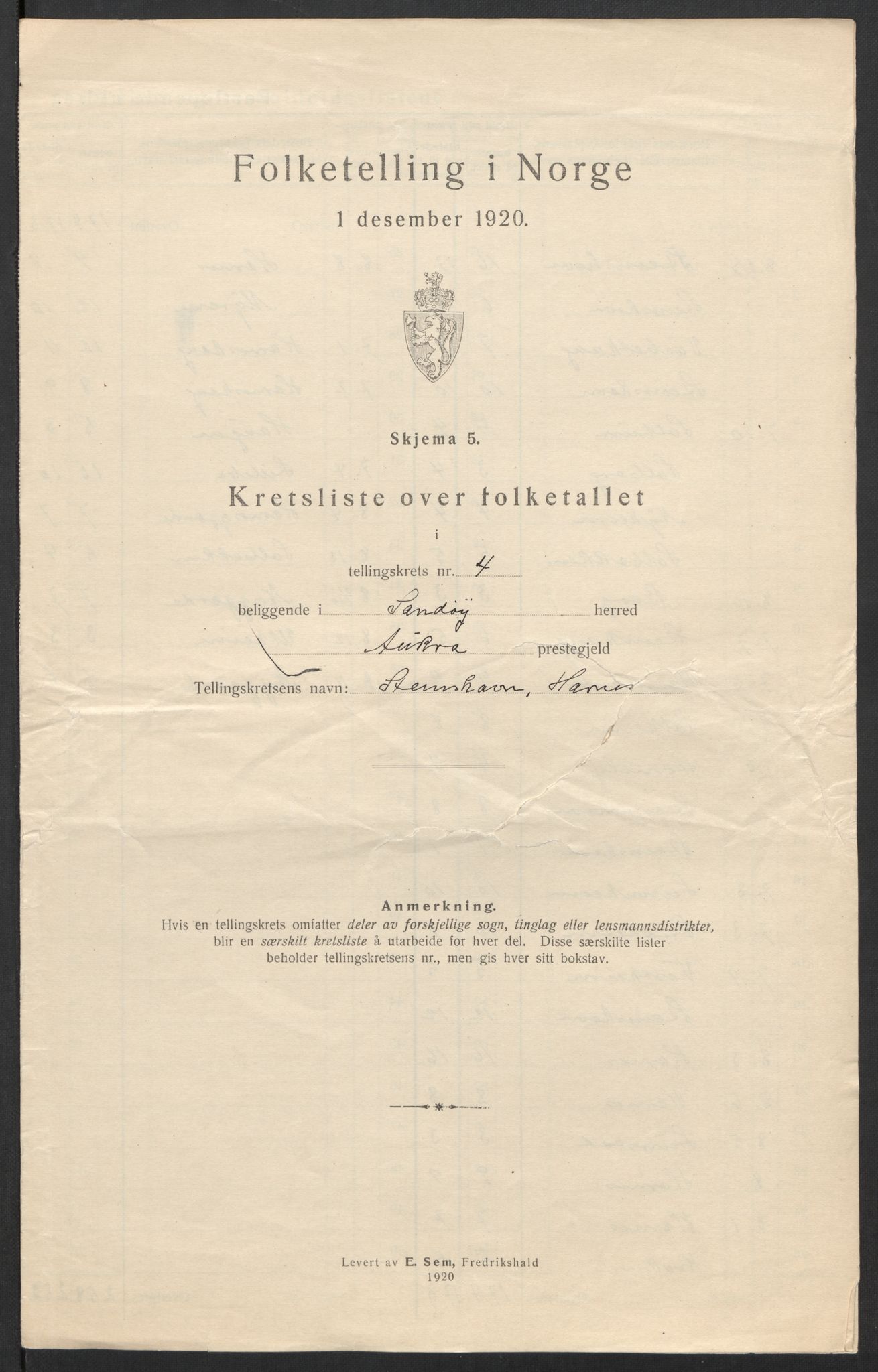 SAT, 1920 census for Sandøy, 1920, p. 15