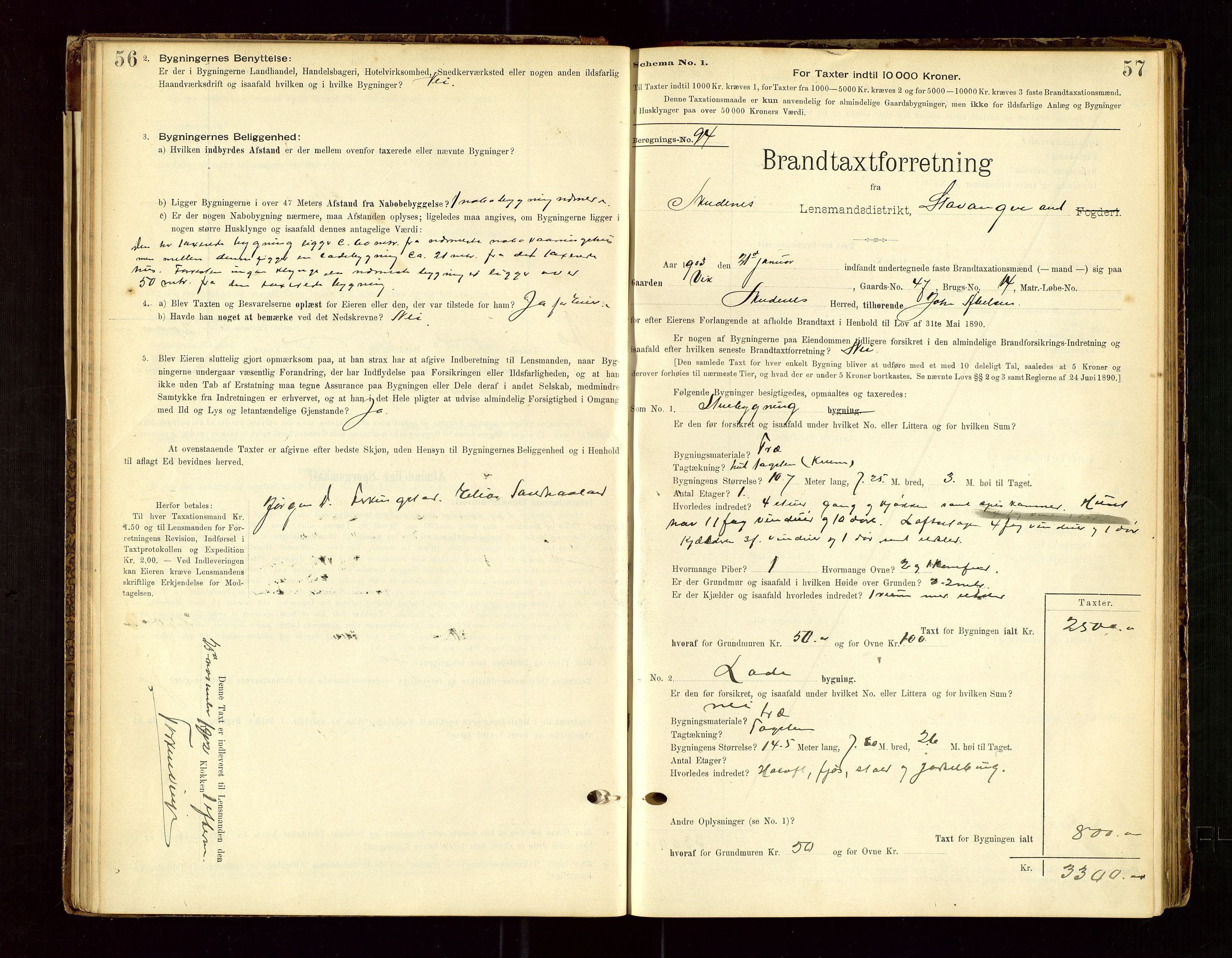 Skudenes lensmannskontor, AV/SAST-A-100444/Gob/L0001: "Brandtaxationsprotokoll", 1895-1924, p. 56-57