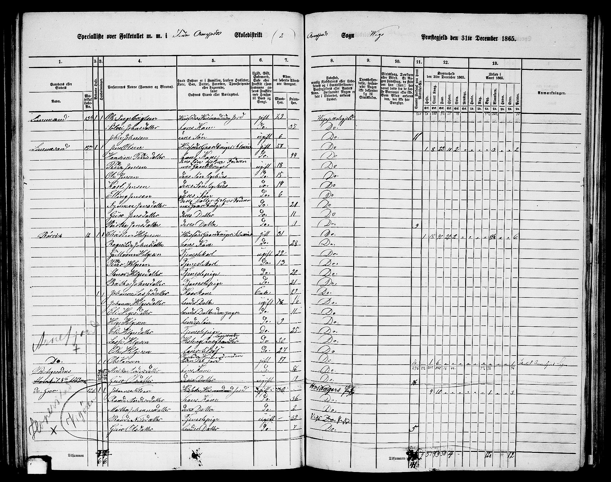 RA, 1865 census for Vik, 1865, p. 104