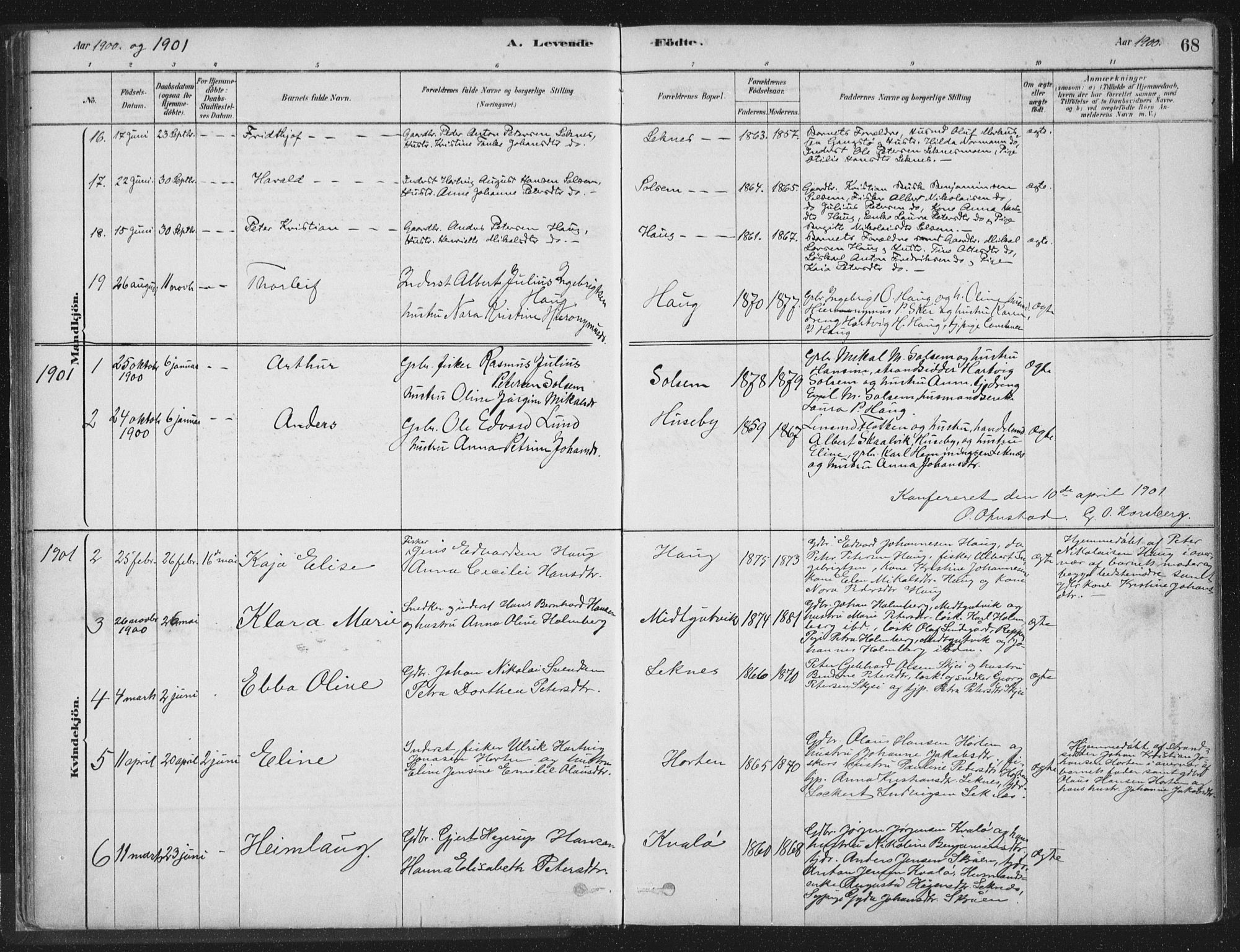 Ministerialprotokoller, klokkerbøker og fødselsregistre - Nord-Trøndelag, AV/SAT-A-1458/788/L0697: Parish register (official) no. 788A04, 1878-1902, p. 68