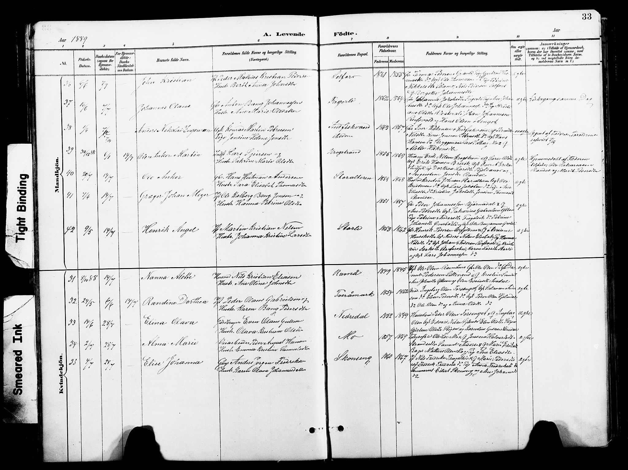 Ministerialprotokoller, klokkerbøker og fødselsregistre - Nordland, AV/SAT-A-1459/827/L0421: Parish register (copy) no. 827C10, 1887-1906, p. 33