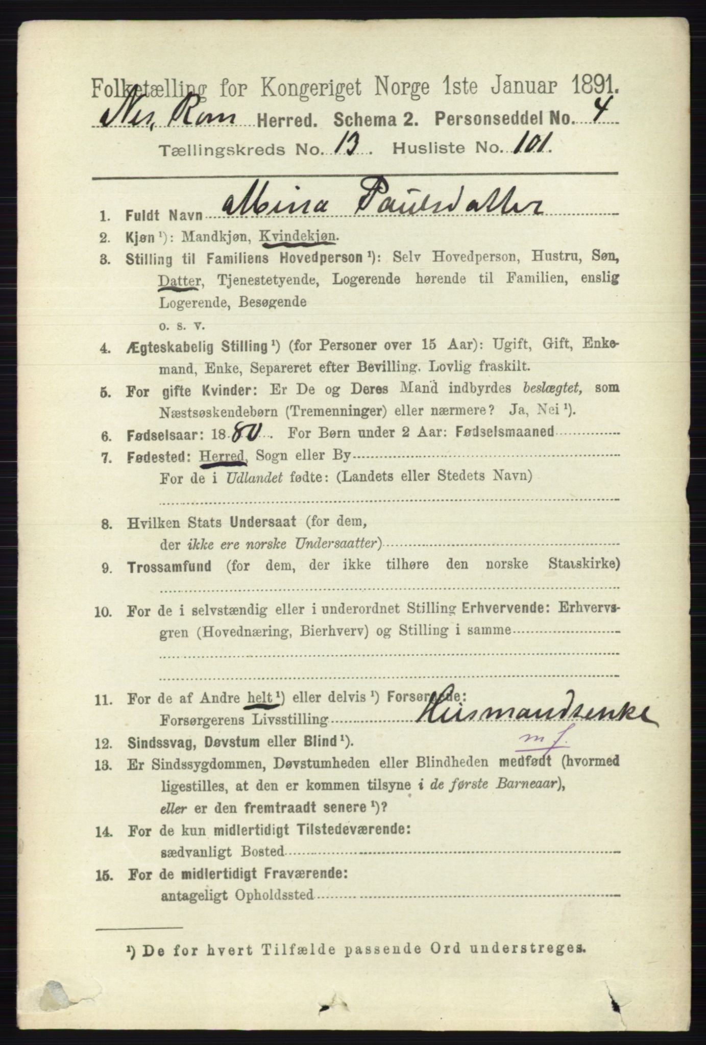 RA, 1891 census for 0236 Nes, 1891, p. 8417