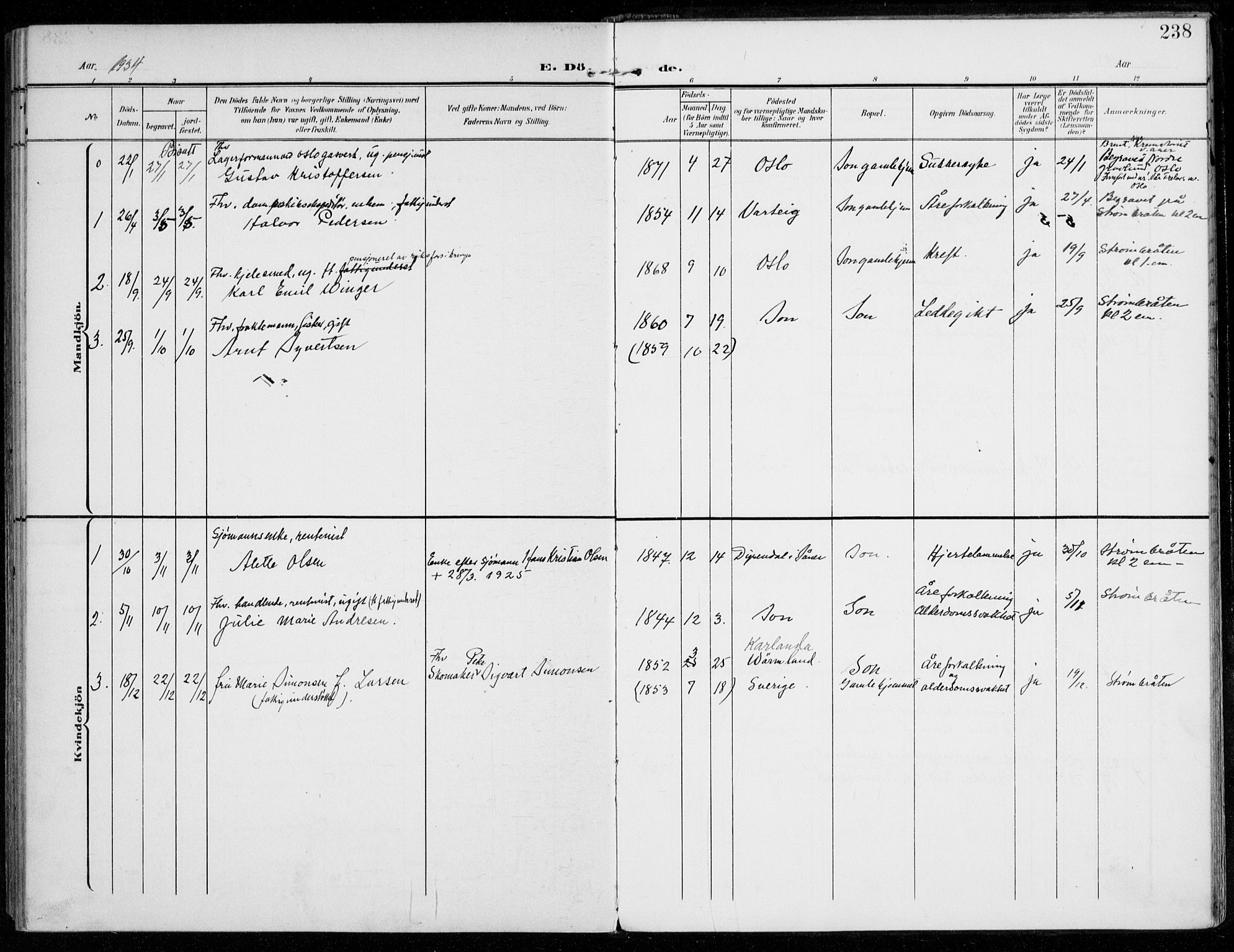 Vestby prestekontor Kirkebøker, SAO/A-10893/F/Fc/L0002: Parish register (official) no. III 2, 1906-1940, p. 238