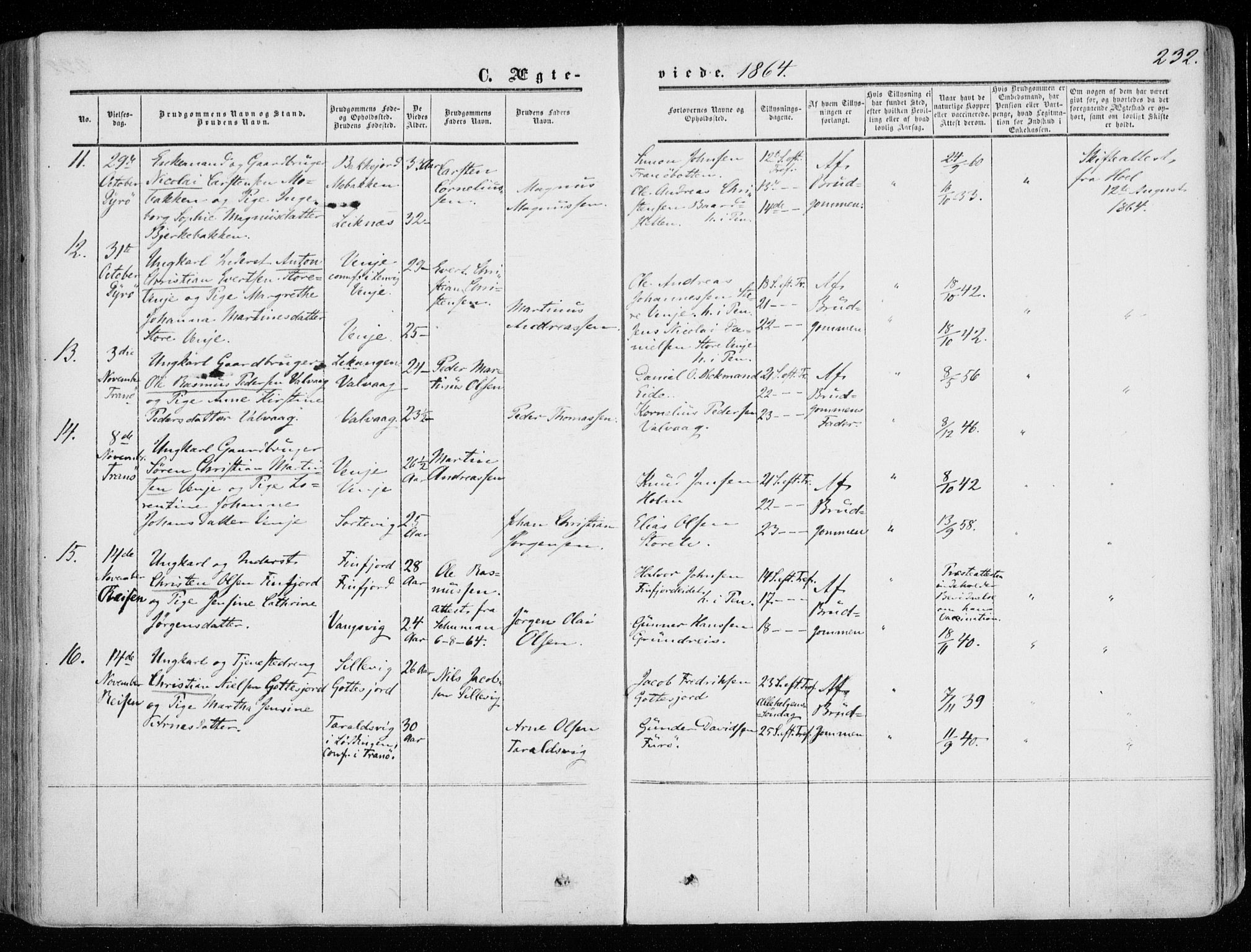 Tranøy sokneprestkontor, SATØ/S-1313/I/Ia/Iaa/L0007kirke: Parish register (official) no. 7, 1856-1866, p. 232