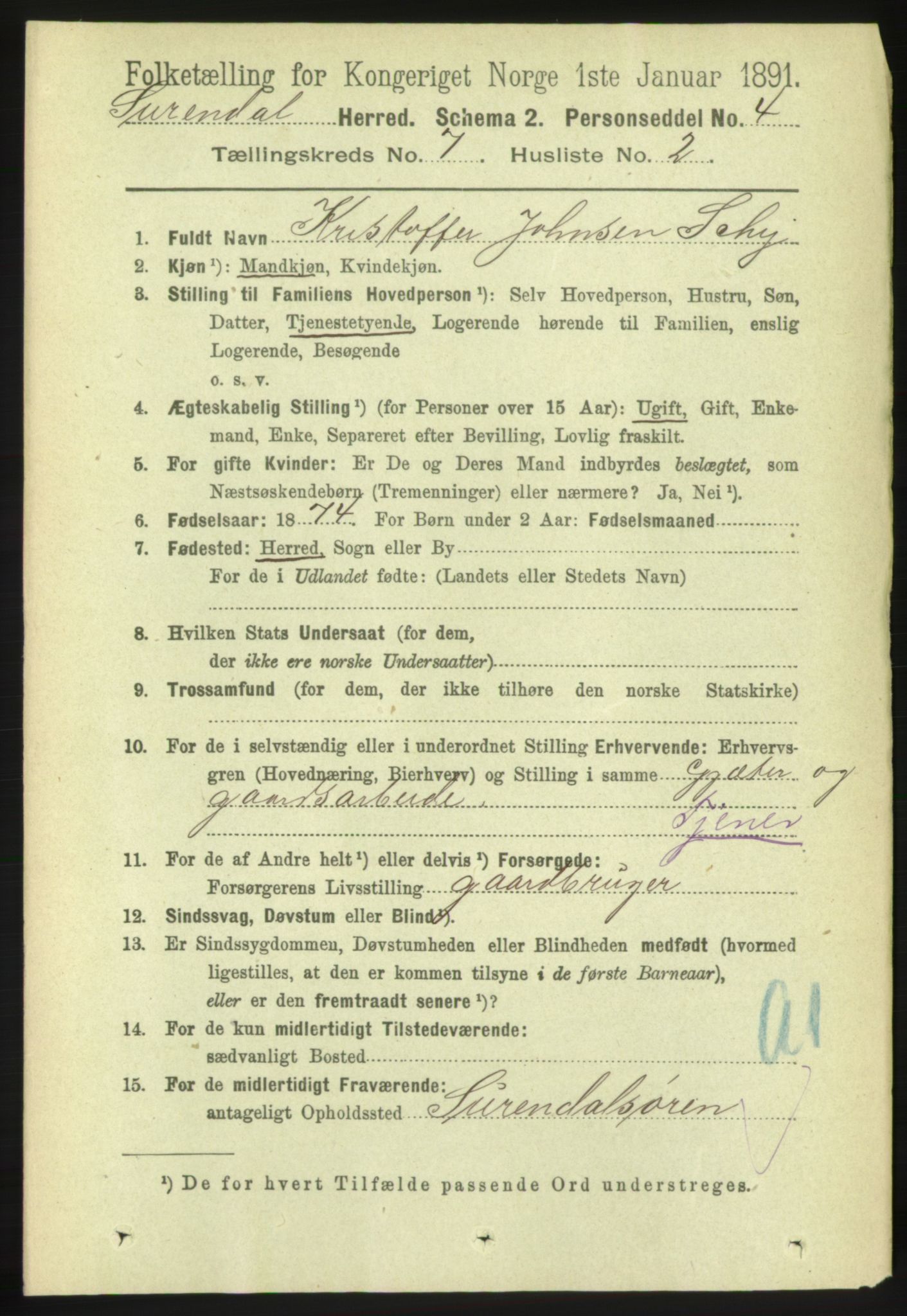 RA, 1891 census for 1566 Surnadal, 1891, p. 1852