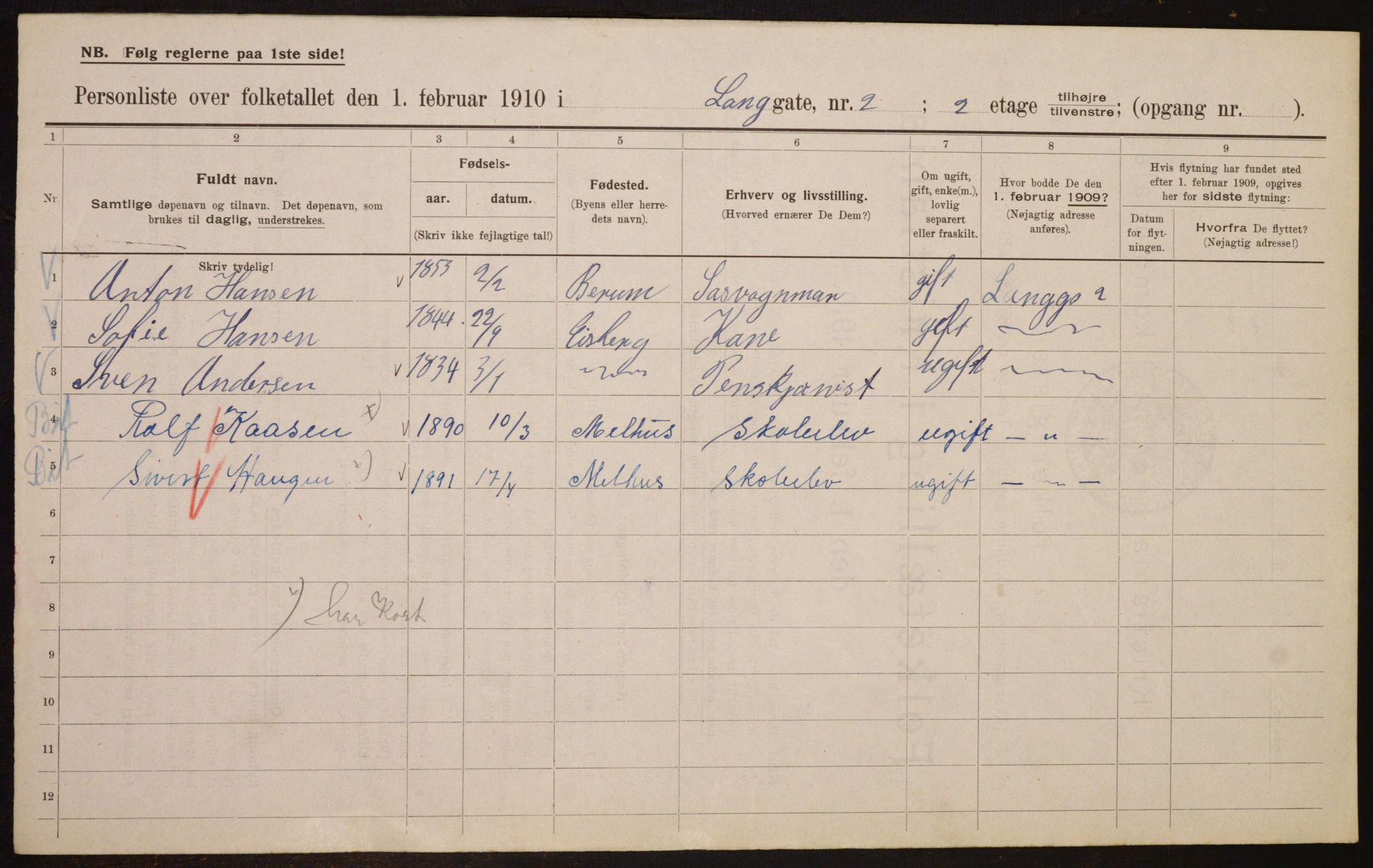 OBA, Municipal Census 1910 for Kristiania, 1910, p. 54465