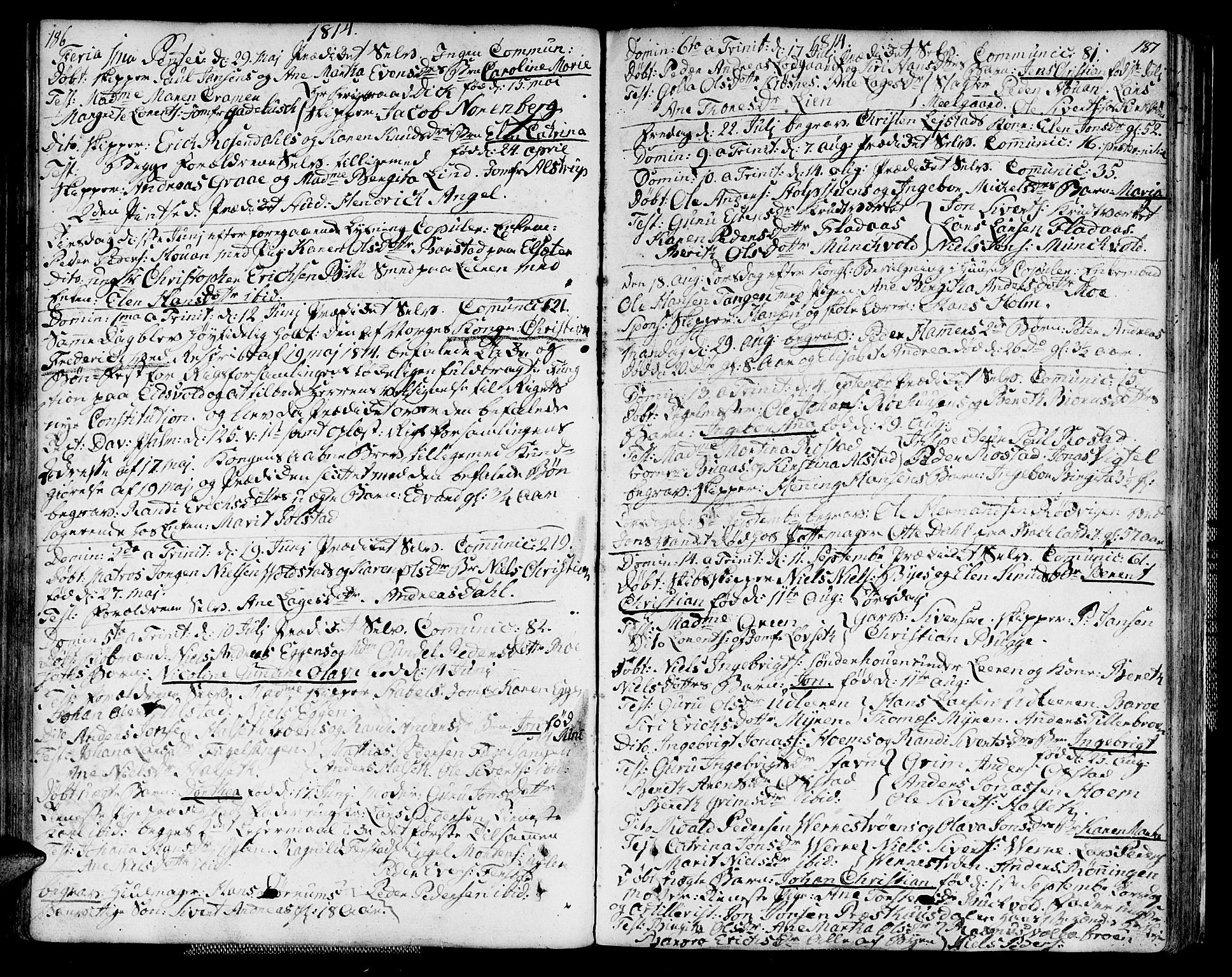 Ministerialprotokoller, klokkerbøker og fødselsregistre - Sør-Trøndelag, SAT/A-1456/604/L0181: Parish register (official) no. 604A02, 1798-1817, p. 186-187