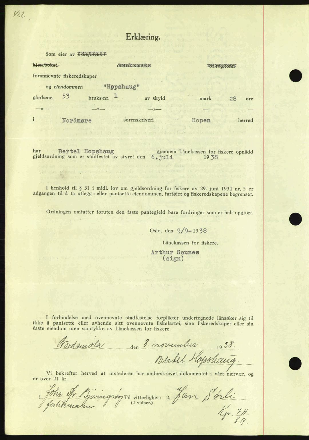 Nordmøre sorenskriveri, AV/SAT-A-4132/1/2/2Ca: Mortgage book no. B84, 1938-1939, Diary no: : 2977/1938