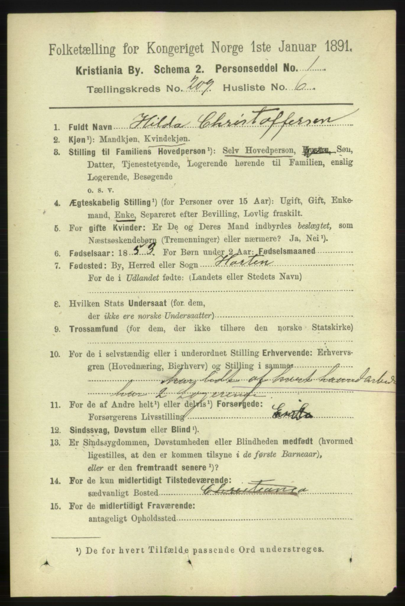 RA, 1891 census for 0301 Kristiania, 1891, p. 125170