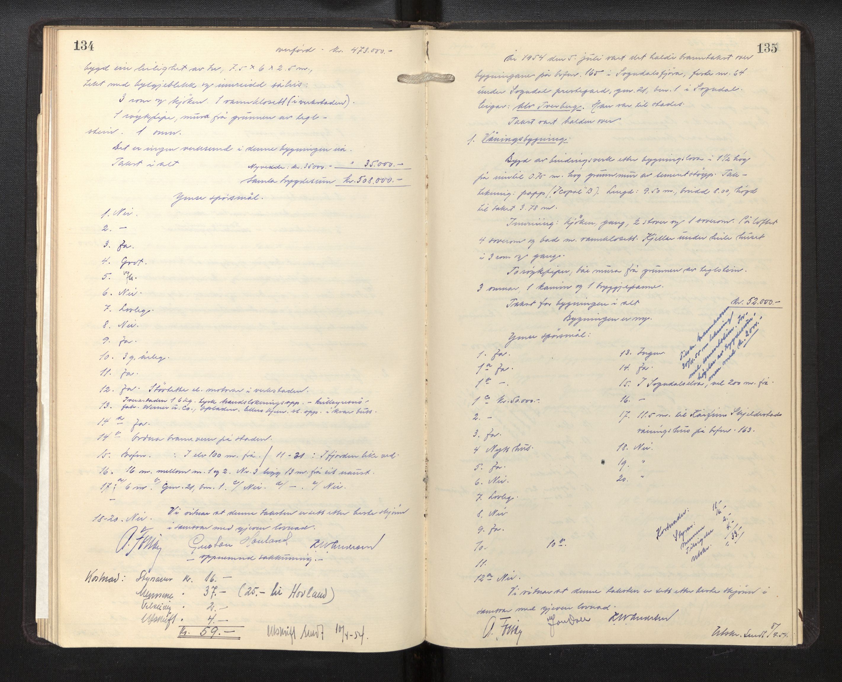 Lensmannen i Sogndal, AV/SAB-A-29901/0012/L0018: Branntakstprotokoll, Sogndalsfjøra, 1935-1955, p. 134-135