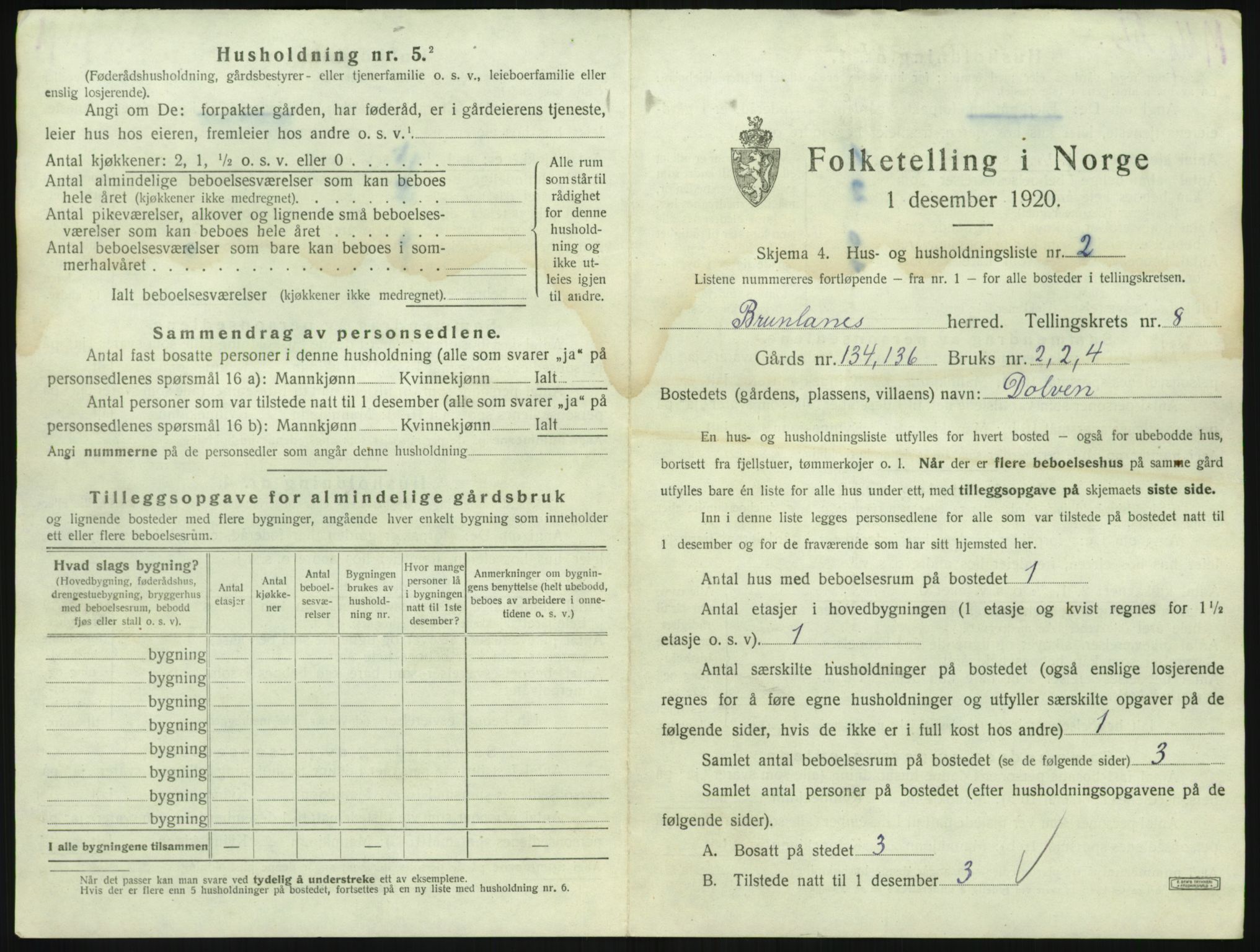 SAKO, 1920 census for Brunlanes, 1920, p. 1035