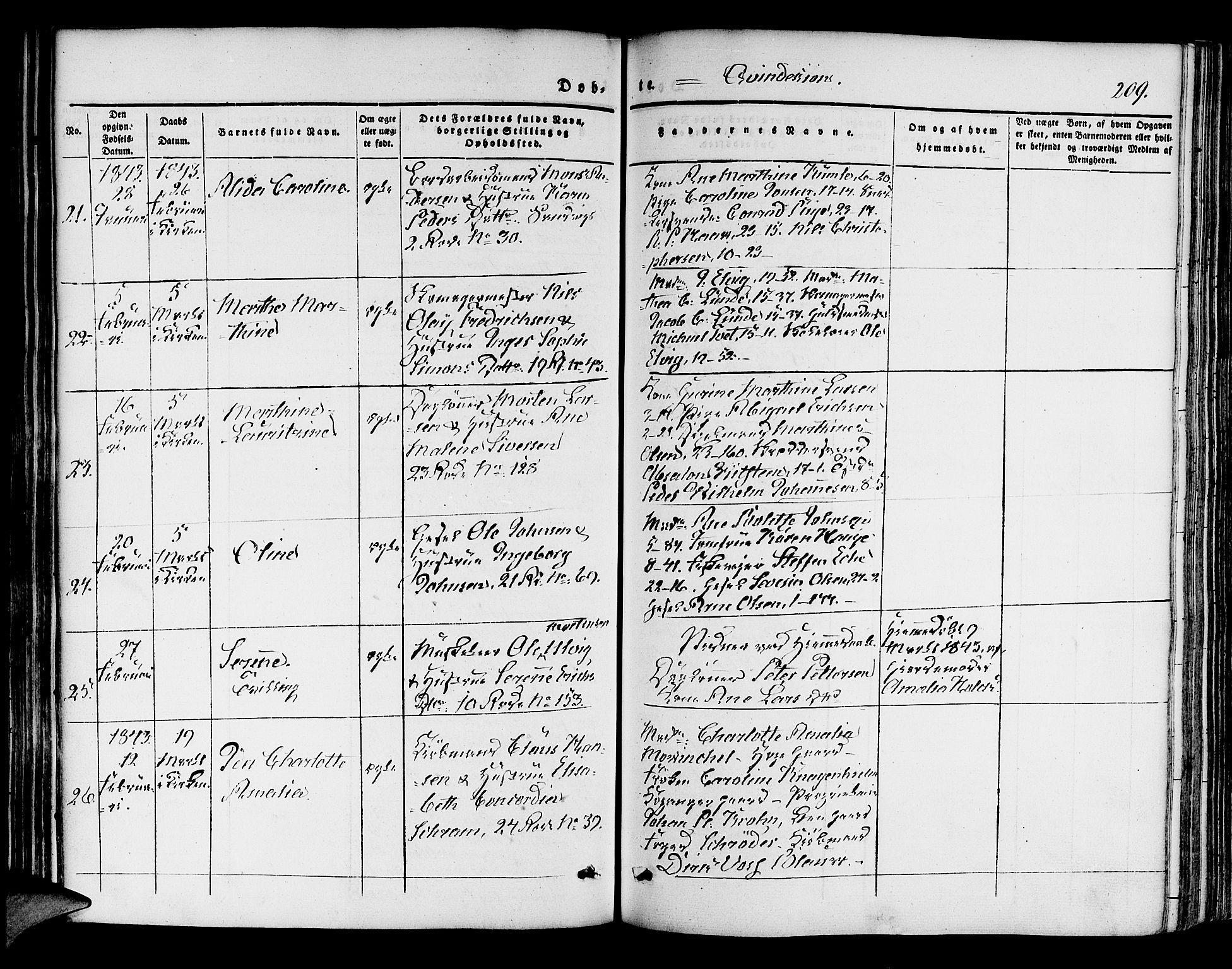 Korskirken sokneprestembete, SAB/A-76101/H/Hab: Parish register (copy) no. B 1, 1839-1847, p. 209