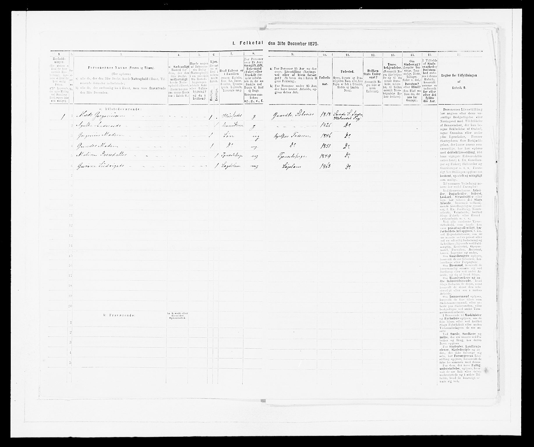 SAB, 1875 census for 1430P Indre Holmedal, 1875, p. 425