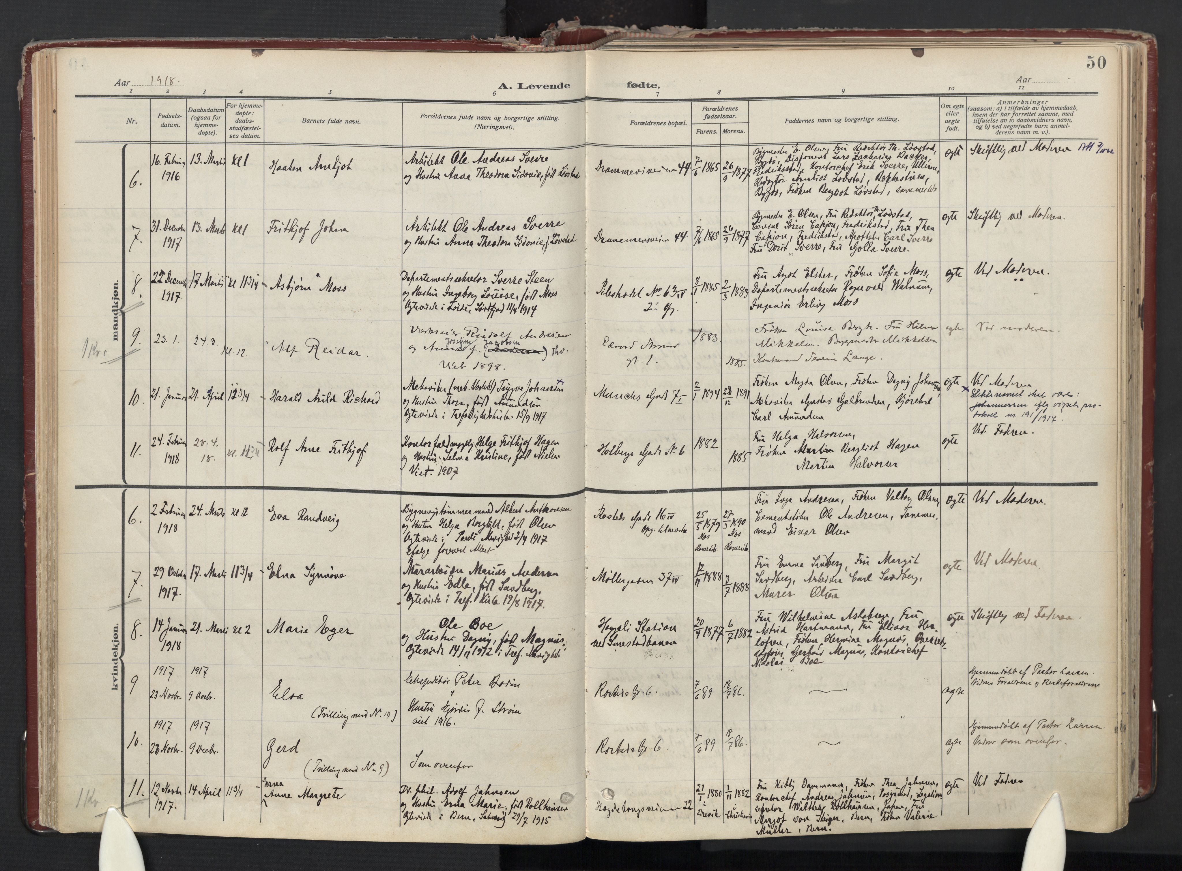 Trefoldighet prestekontor Kirkebøker, AV/SAO-A-10882/F/Fa/L0008: Parish register (official) no. I 8, 1914-1940, p. 50
