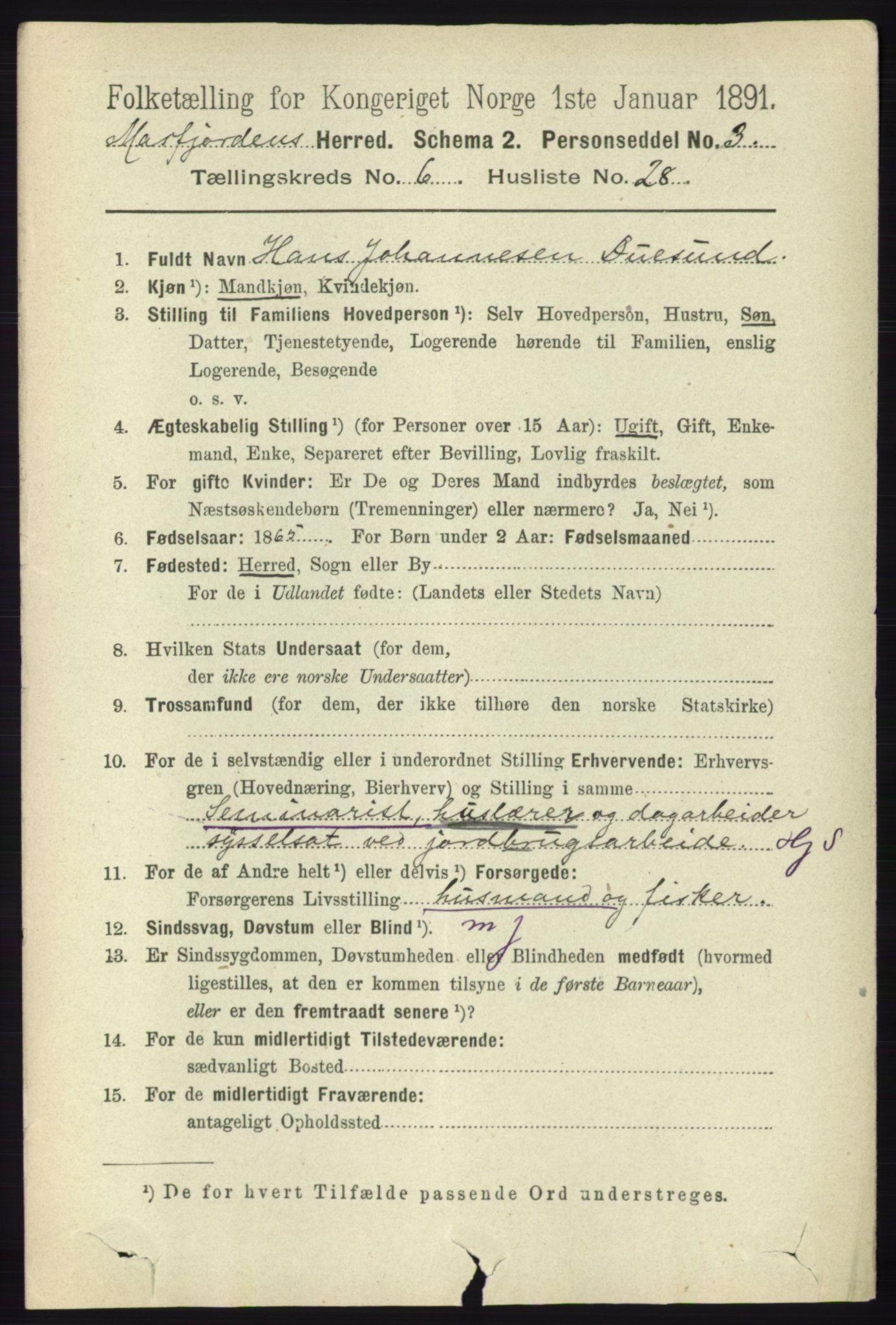 RA, 1891 census for 1266 Masfjorden, 1891, p. 1132