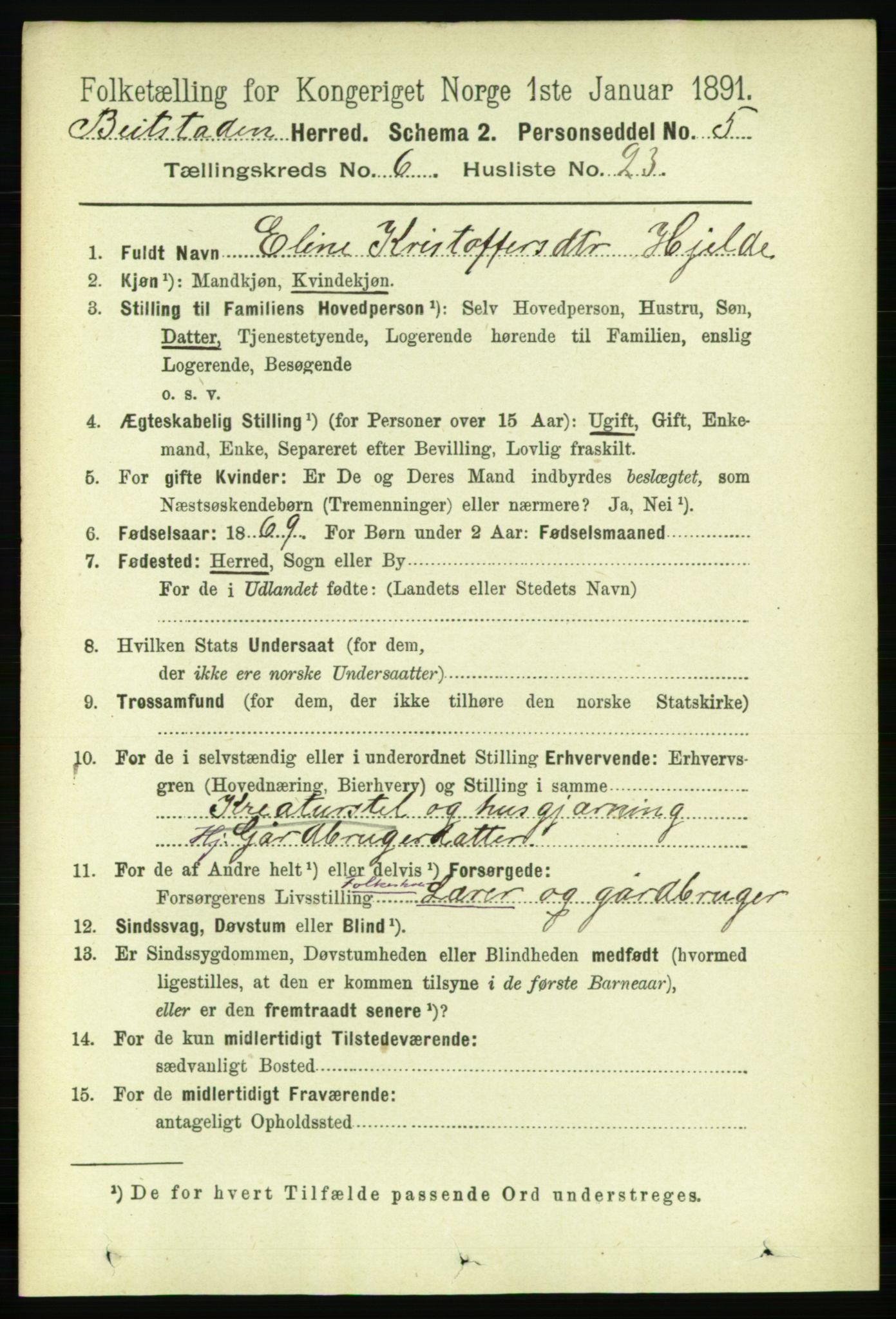 RA, 1891 census for 1727 Beitstad, 1891, p. 1665