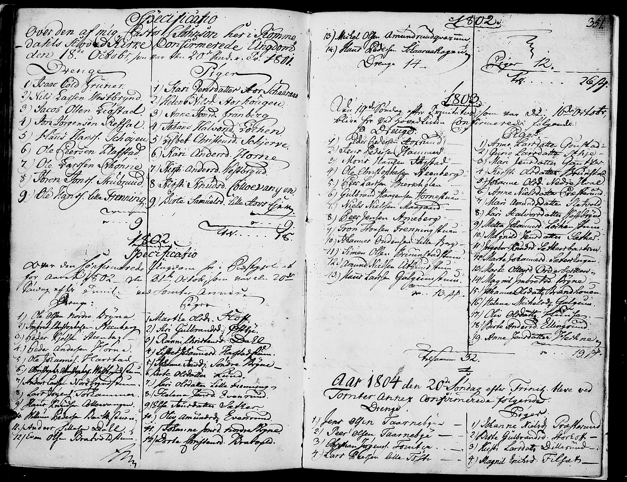 Romedal prestekontor, SAH/PREST-004/K/L0001: Parish register (official) no. 1, 1799-1814, p. 351