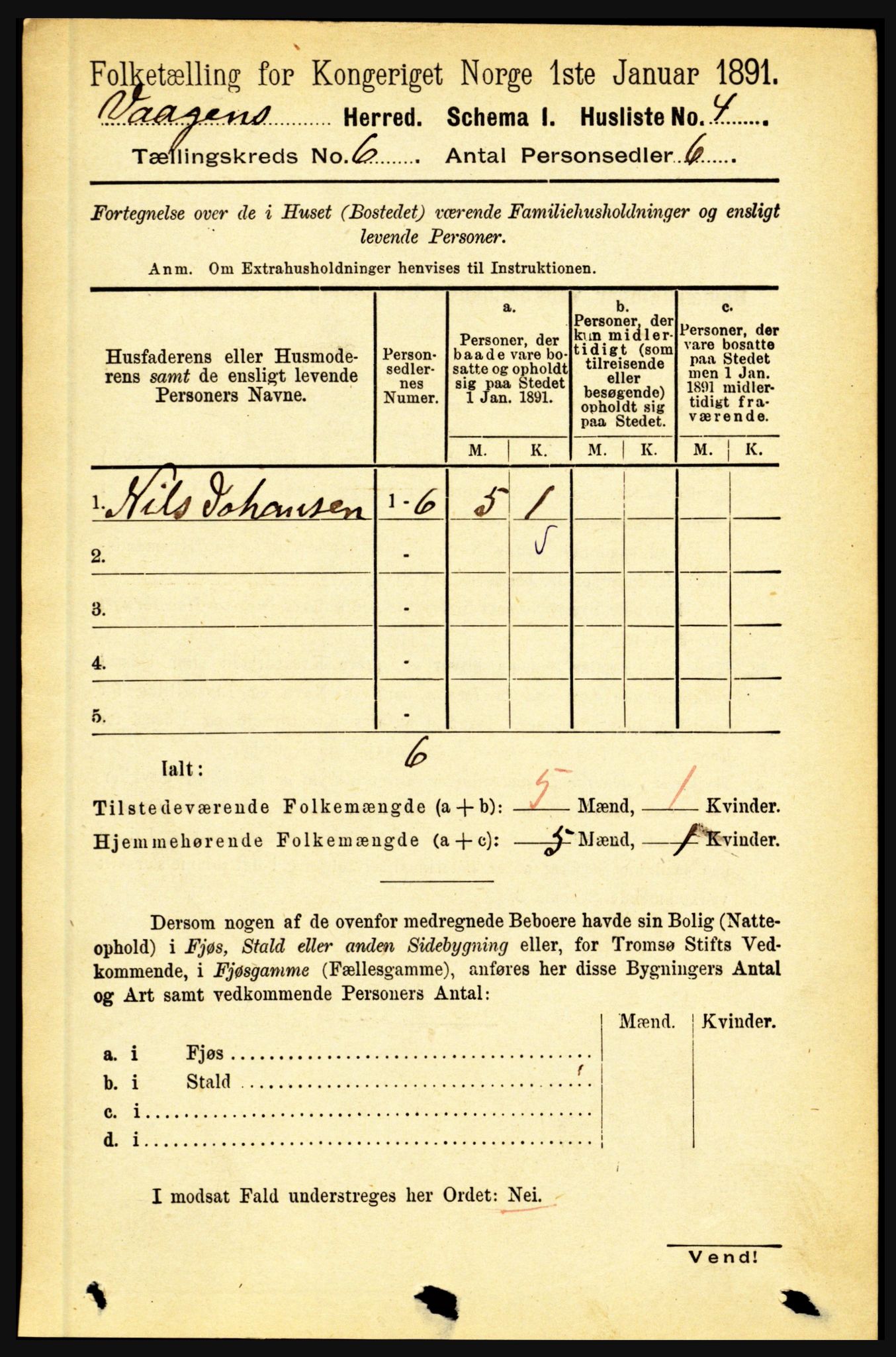 RA, 1891 census for 1865 Vågan, 1891, p. 1693