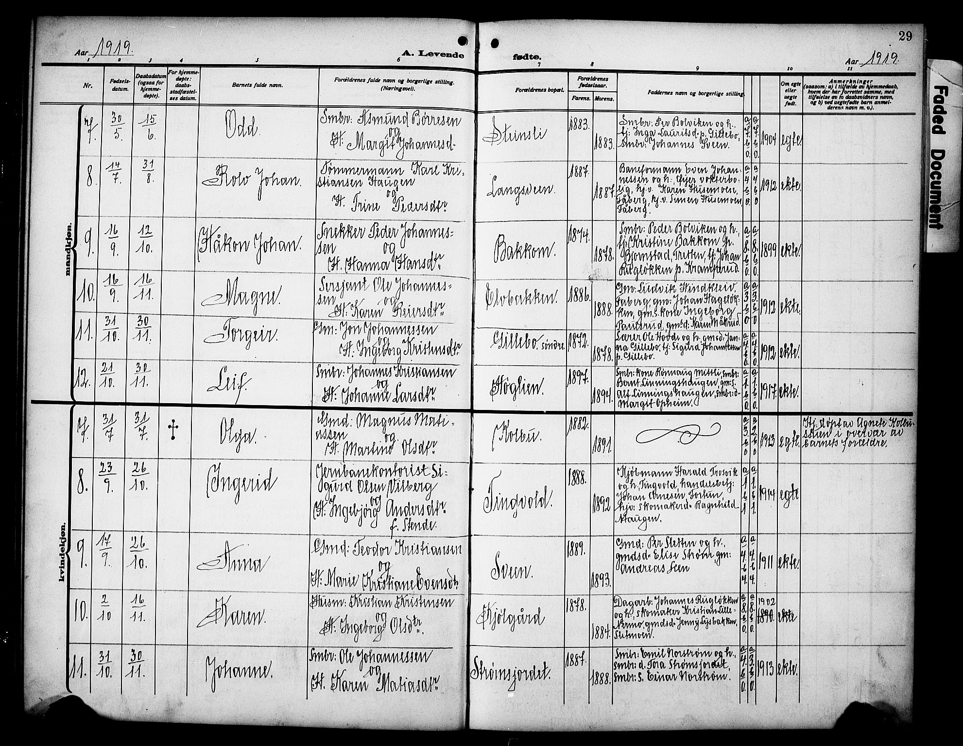 Øyer prestekontor, AV/SAH-PREST-084/H/Ha/Hab/L0007: Parish register (copy) no. 7, 1913-1928, p. 29