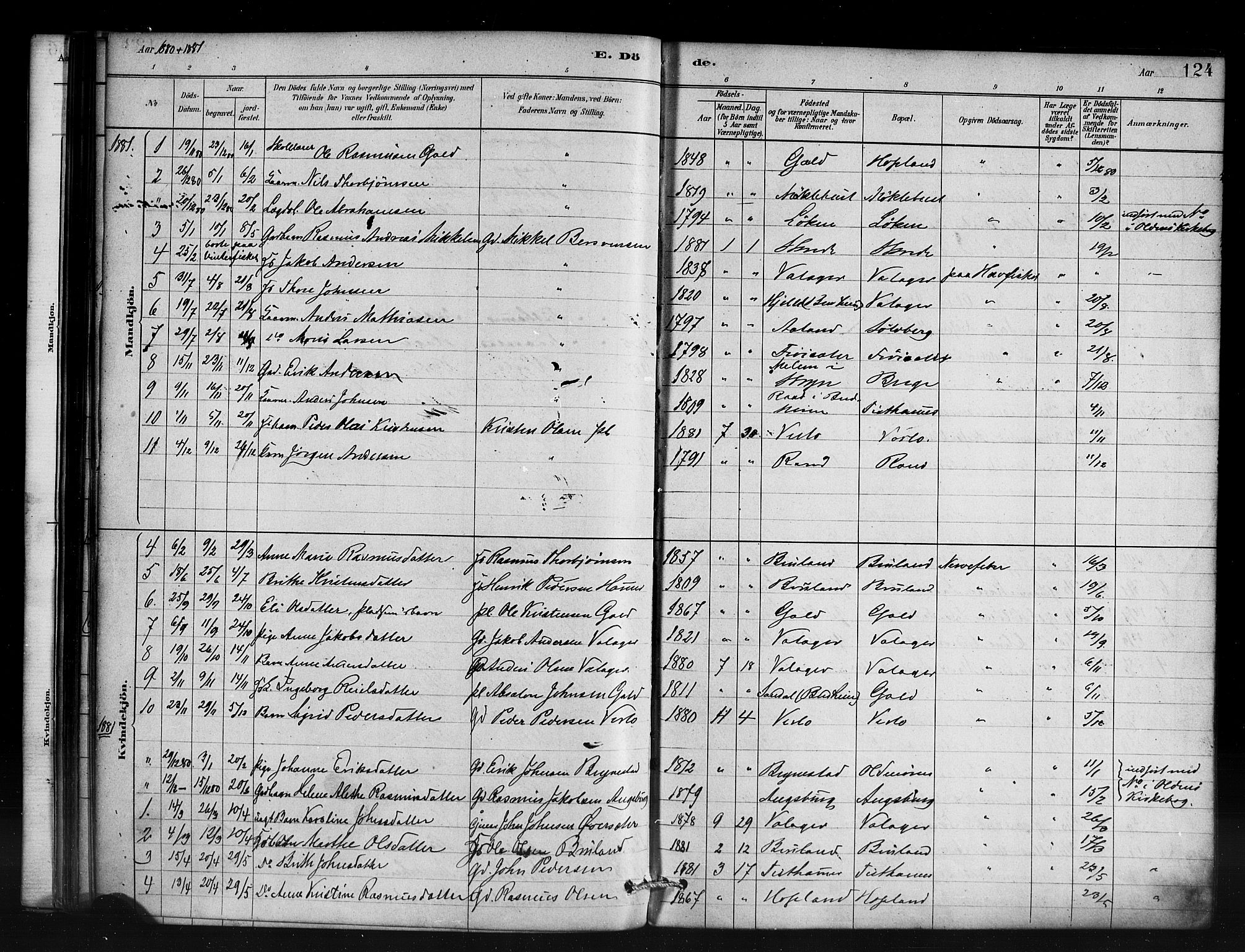 Innvik sokneprestembete, AV/SAB-A-80501: Parish register (official) no. D 1, 1879-1900, p. 124