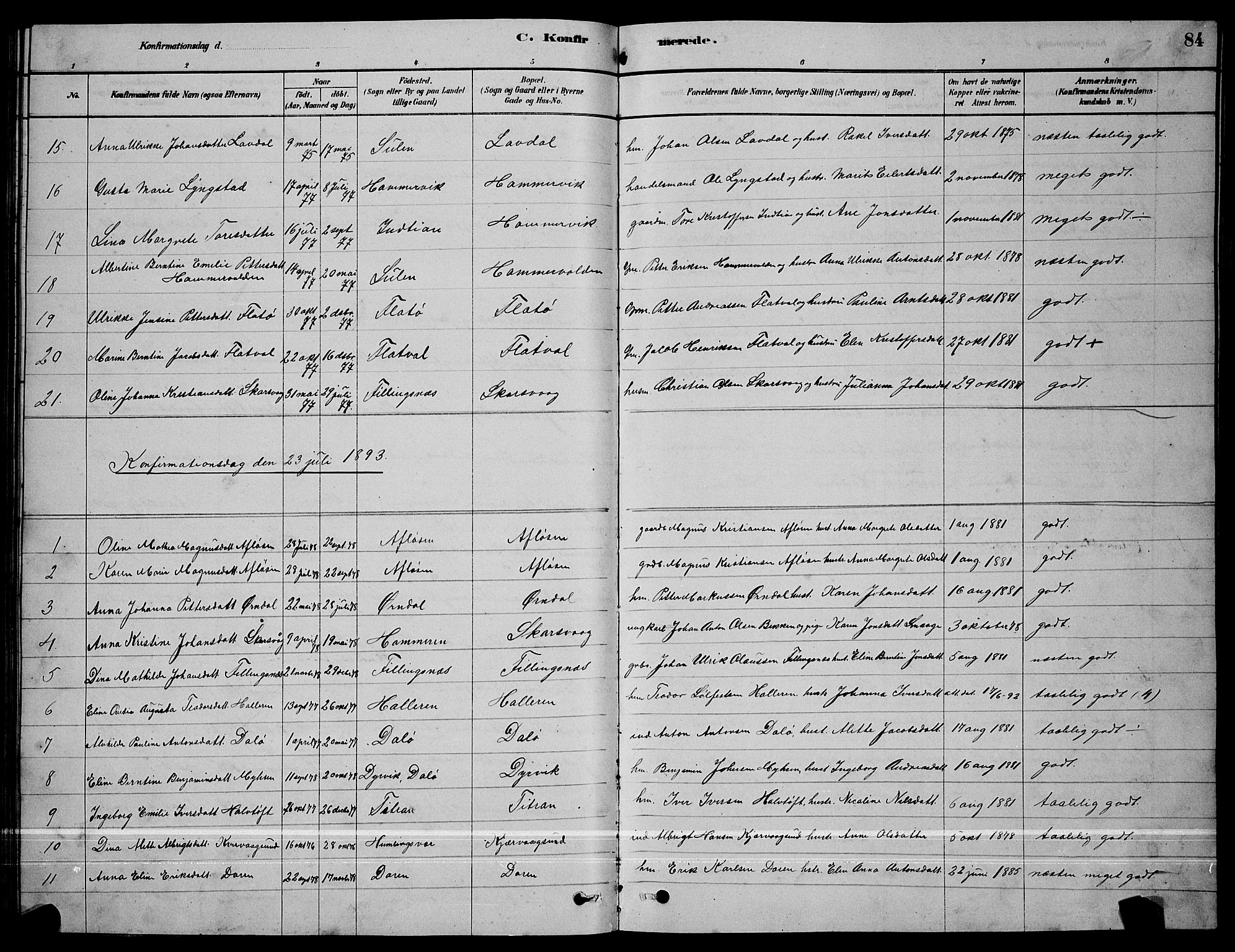 Ministerialprotokoller, klokkerbøker og fødselsregistre - Sør-Trøndelag, SAT/A-1456/641/L0597: Parish register (copy) no. 641C01, 1878-1893, p. 84