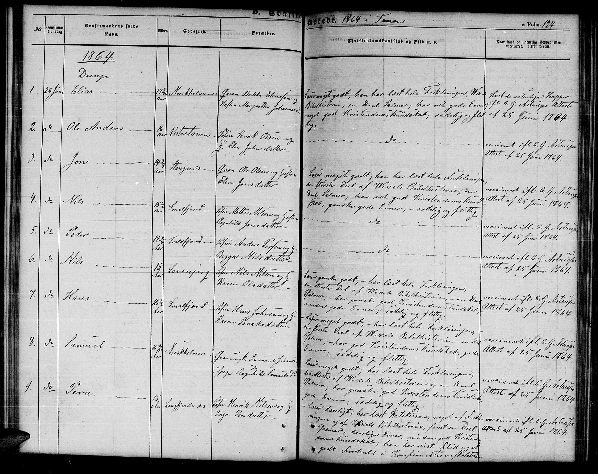 Tana sokneprestkontor, SATØ/S-1334/H/Hb/L0001klokker: Parish register (copy) no. 1 /1, 1853-1867, p. 124
