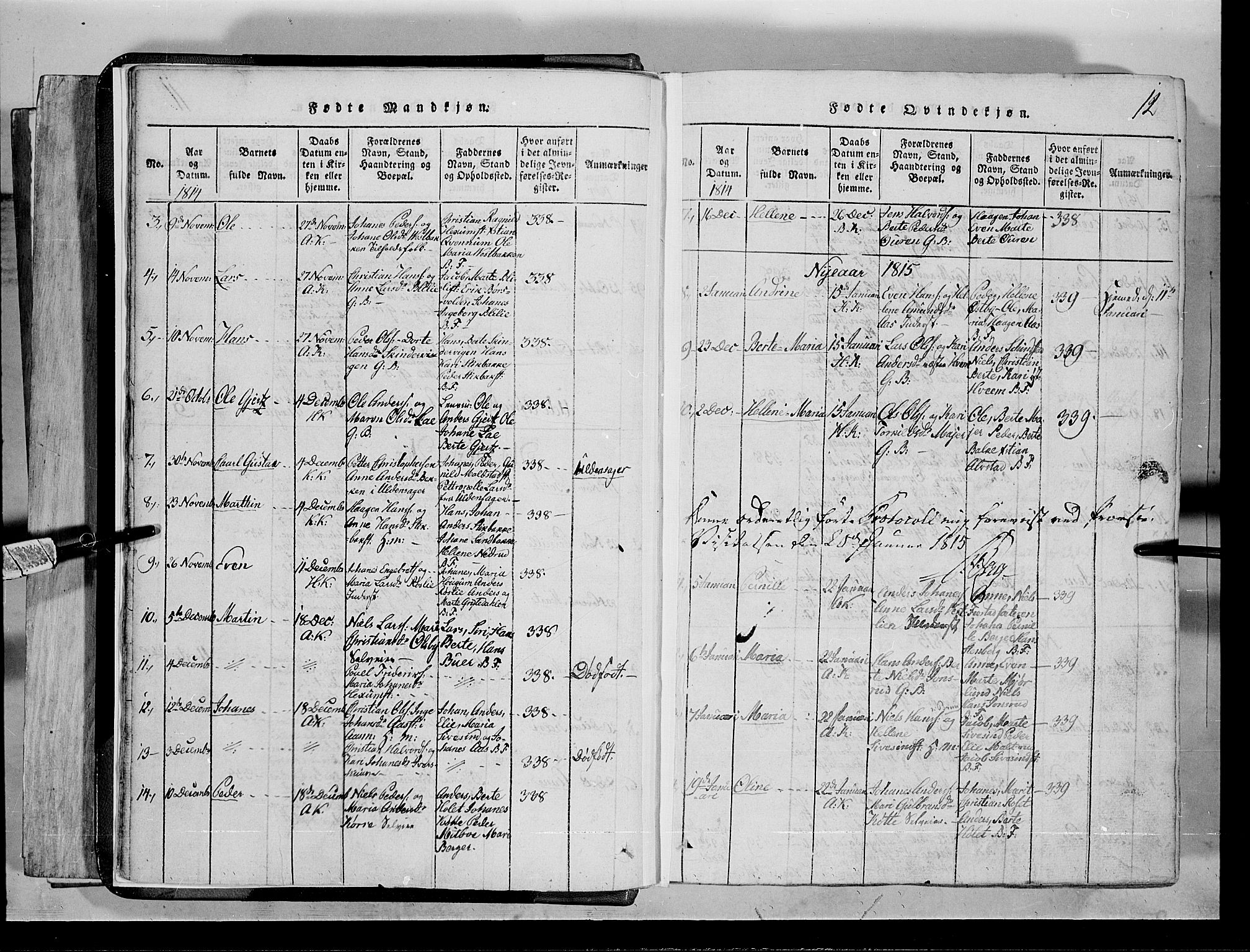 Toten prestekontor, SAH/PREST-102/H/Ha/Hab/L0001: Parish register (copy) no. 1, 1814-1820, p. 12