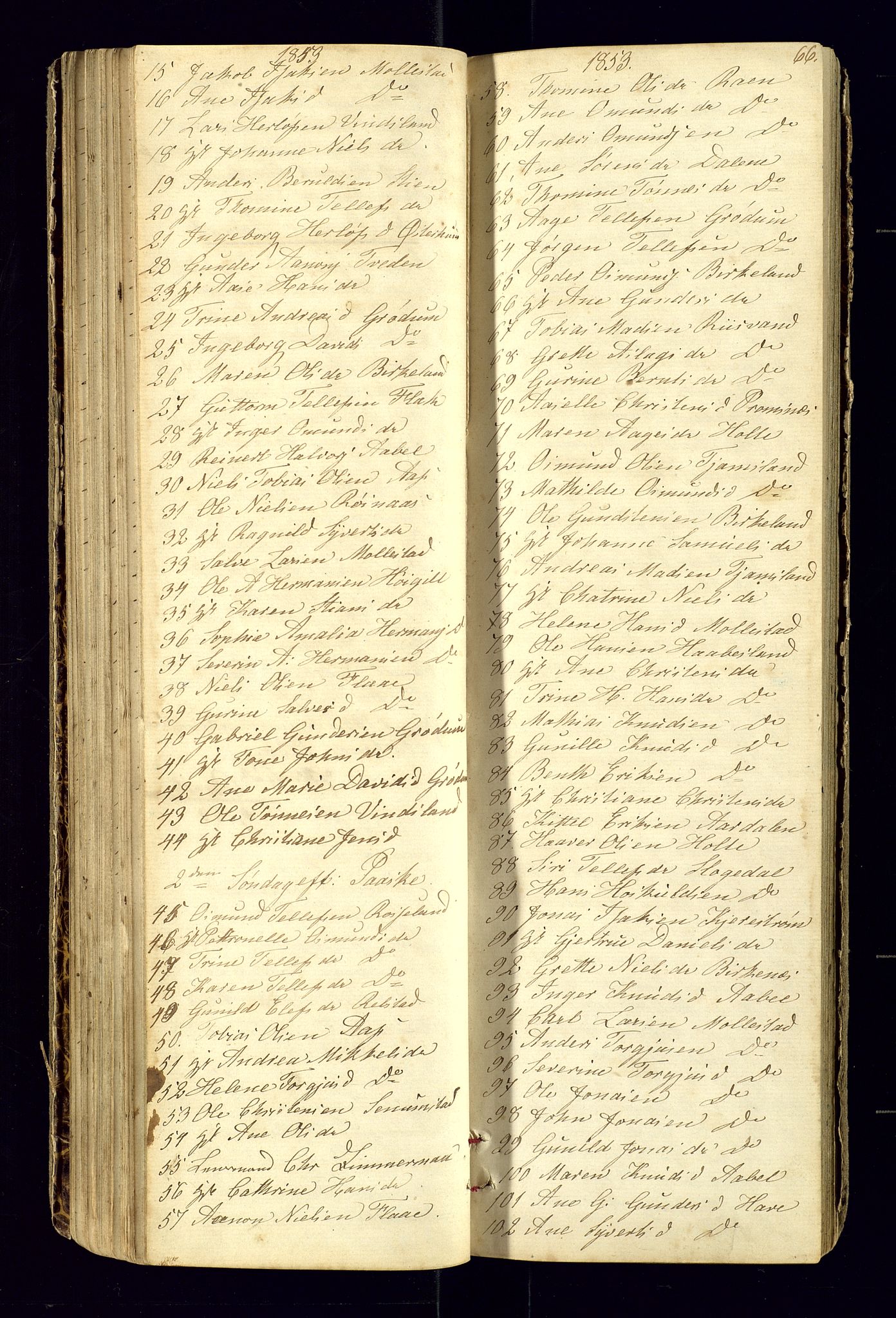 Birkenes sokneprestkontor, SAK/1111-0004/F/Fc/L0003: Communicants register no. C-3, 1849-1858, p. 66